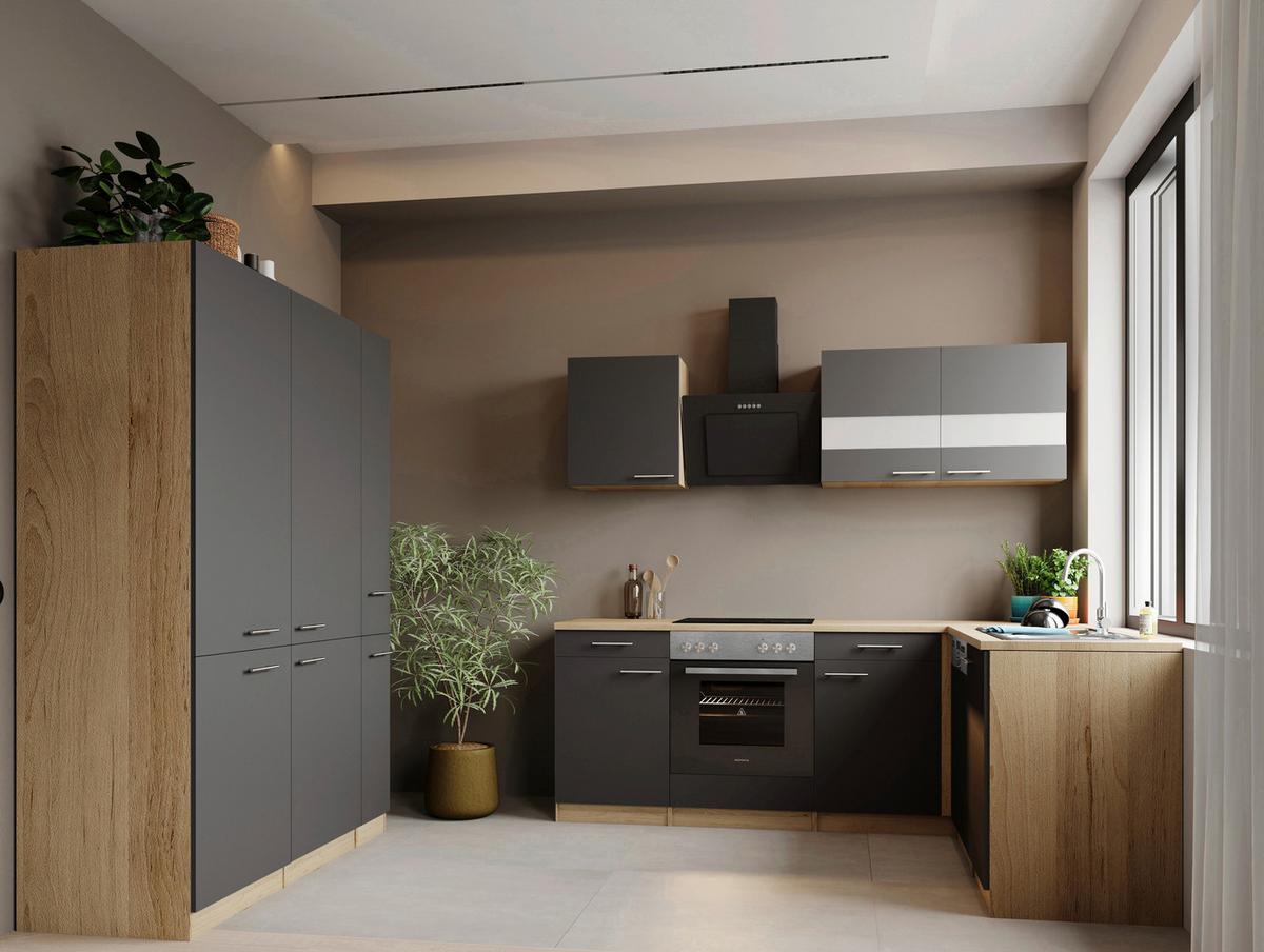 ECKKÜCHE Merle, Grau S: 370x172 cm - Eichefarben/Grau, Trend, Holzwerkstoff (370/172cm) - Respekta