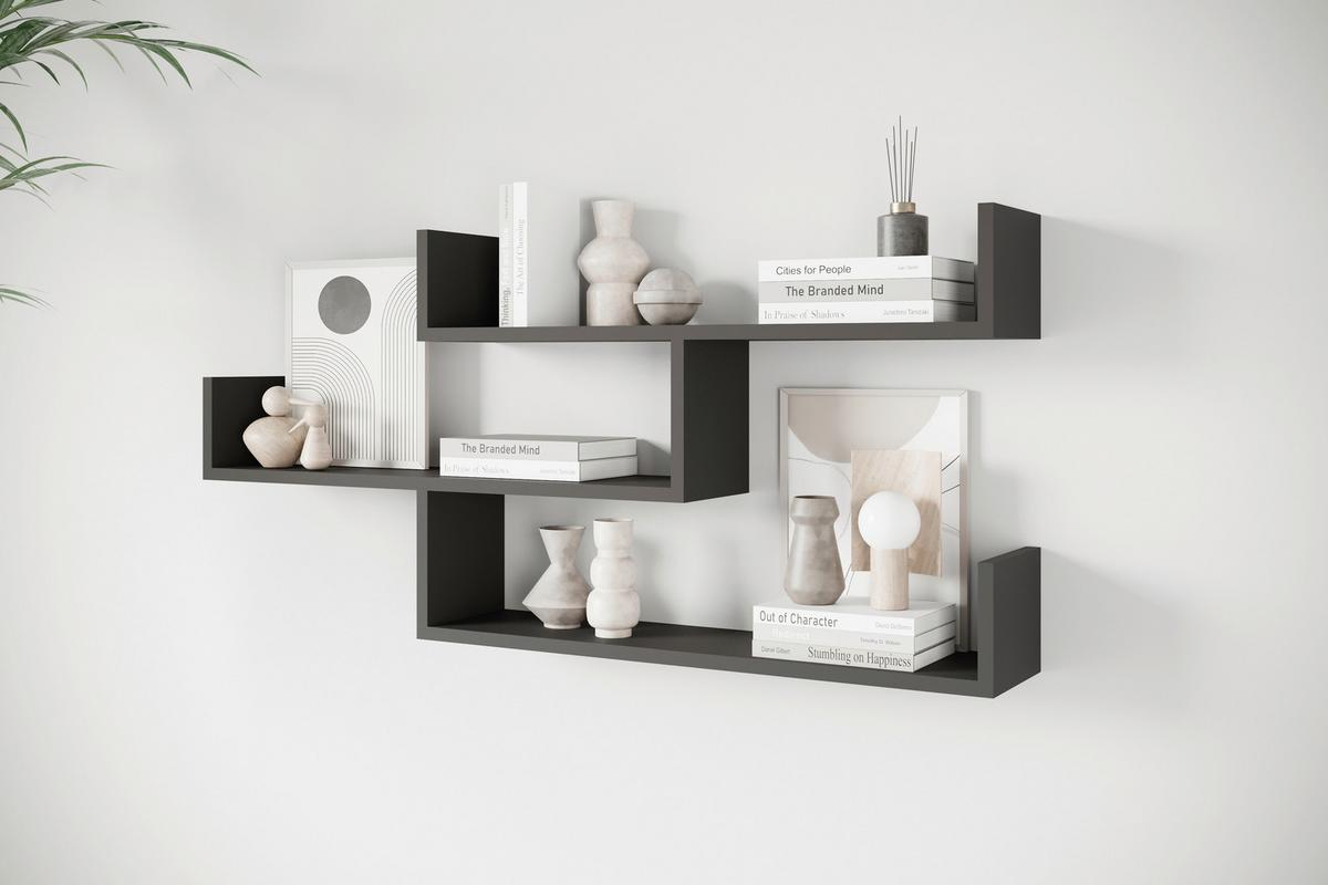 Wandregal Trio Schwarz B: 119,1cm - Schwarz, Basics, Holzwerkstoff (119,1/55/18cm)