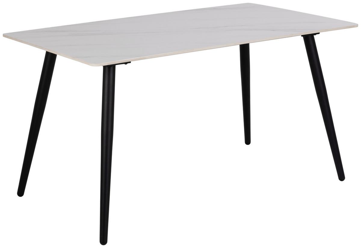 Esstisch Wicklow 140x80cm Keramik/weiß - Schwarz/Weiß, MODERN, Keramik/Metall (140/80/75cm) - MID.YOU