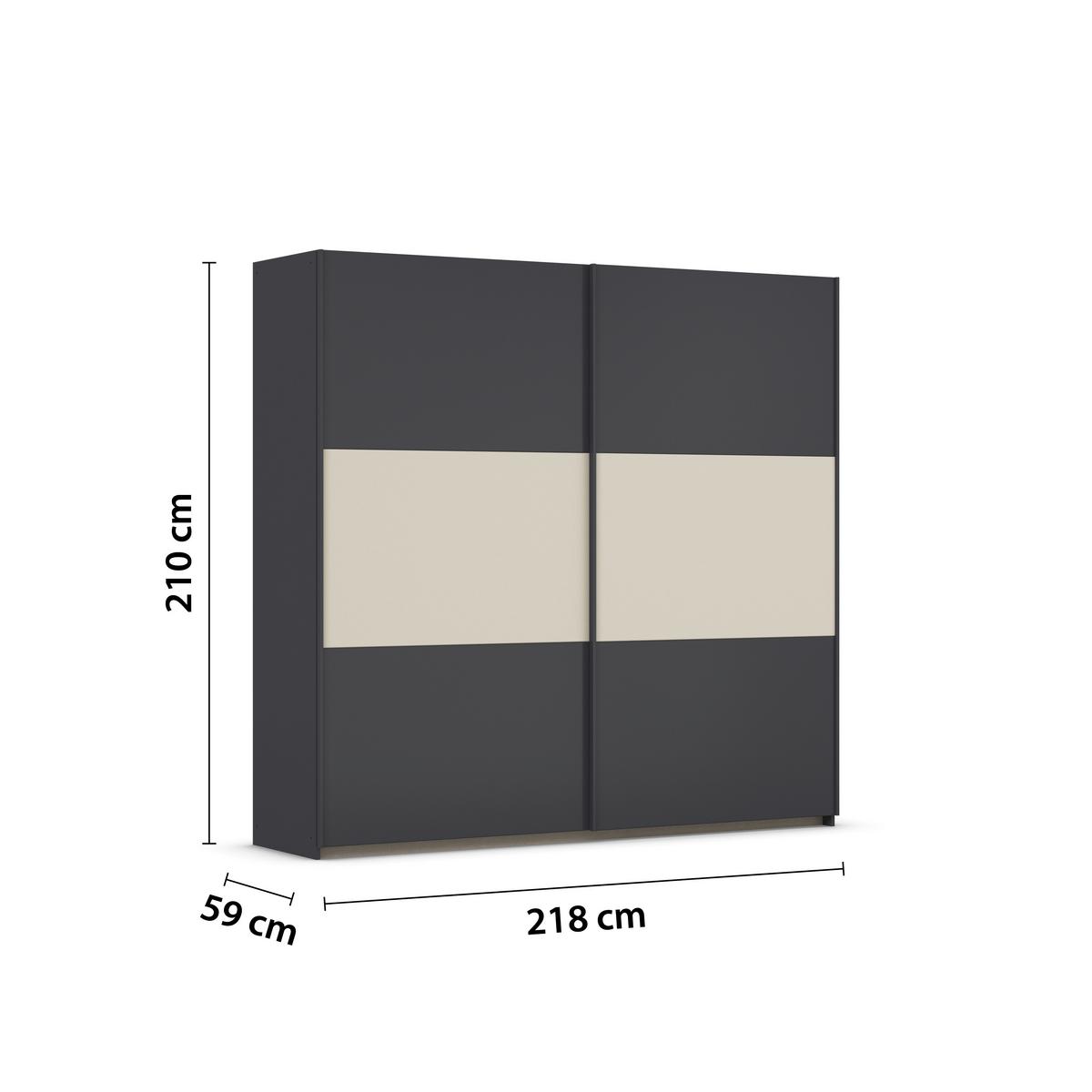 Schwebetürenschrank Neo Grau Champagner B: 218 cm - Champagner/Alufarben, MODERN, Holzwerkstoff (218/210/59cm) - Rauch Möbel