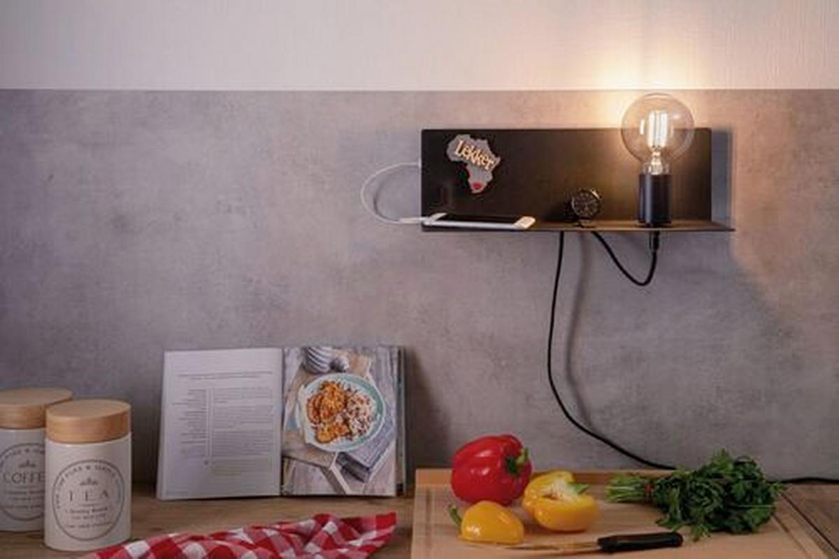 Wandleuchte Devara 1-flammig Mit Usb-Anschluss - Schwarz, LIFESTYLE, Metall (40/13cm) - Paulmann