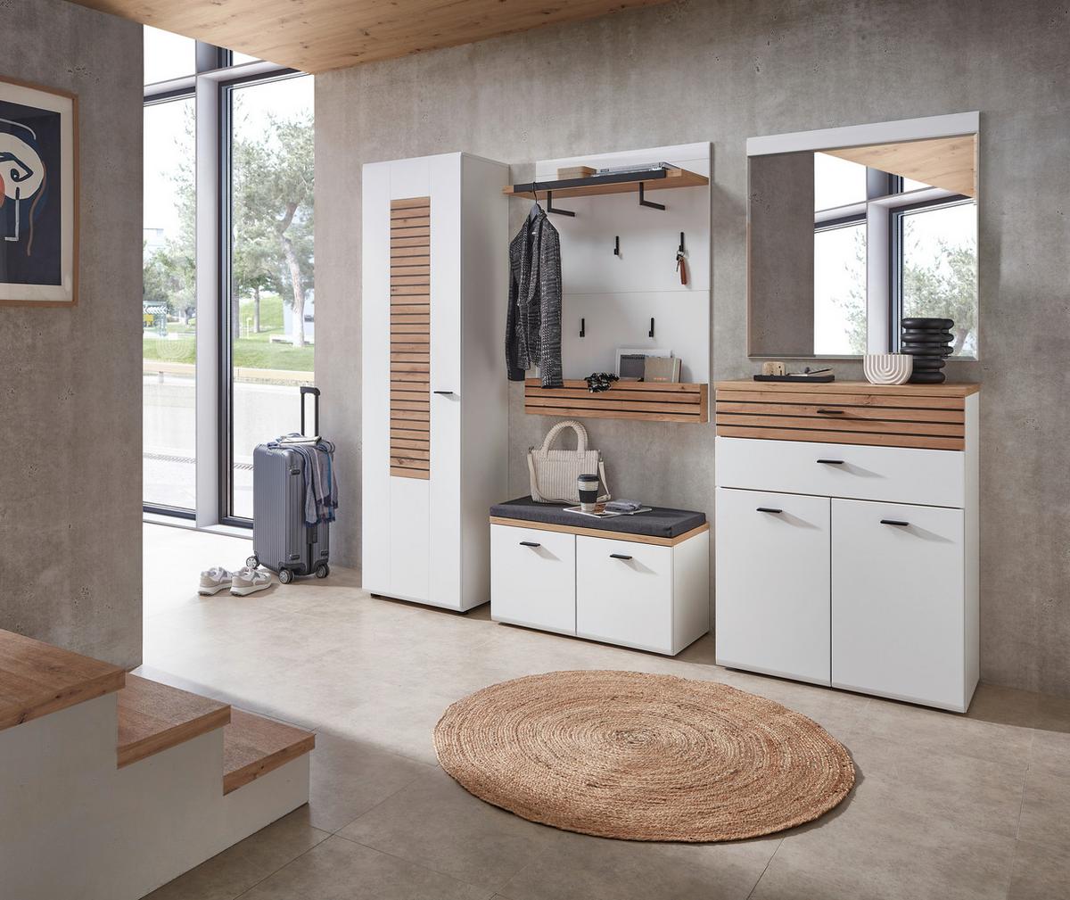 Garderobe Fresno Eiche Artisan/weiß B: 245 Cm - Schwarz/Weiß, Design, Glas/Holzwerkstoff (245/201/40cm) - Livetastic