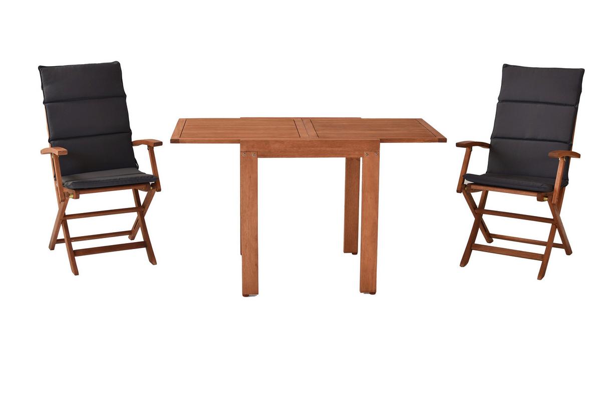 Gartentischgruppe Comodoro 5 -Teilig. Grau/Naturfarben - Eukalyptusholzfarben/Grau, KONVENTIONELL, Holz/Textil - Gardenson