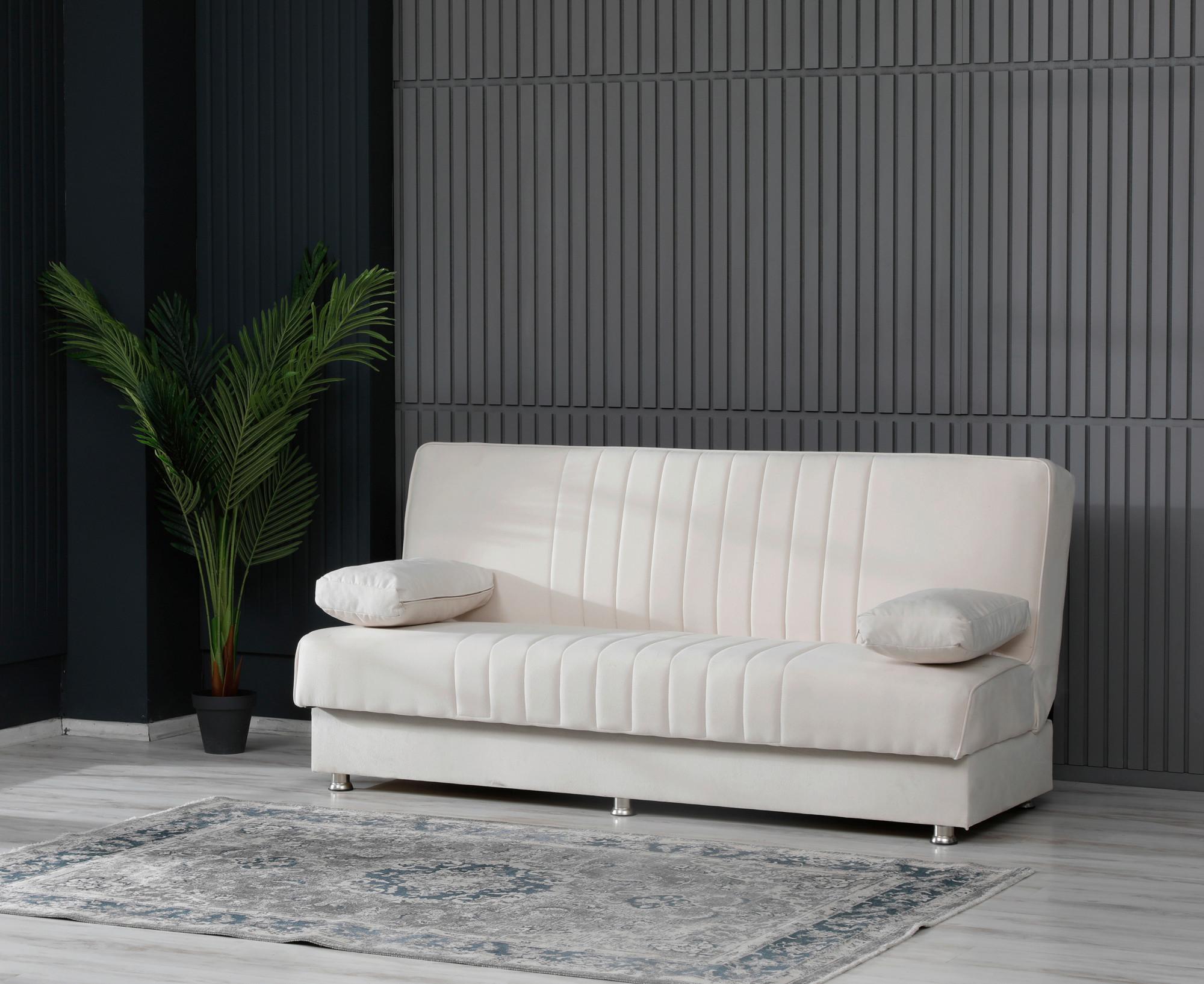 3-Sitzer-Sofa Eslano Mit Schlaffunktion Creme - Chromfarben/Creme, Design, Textil (190/87/87cm) - Livetastic