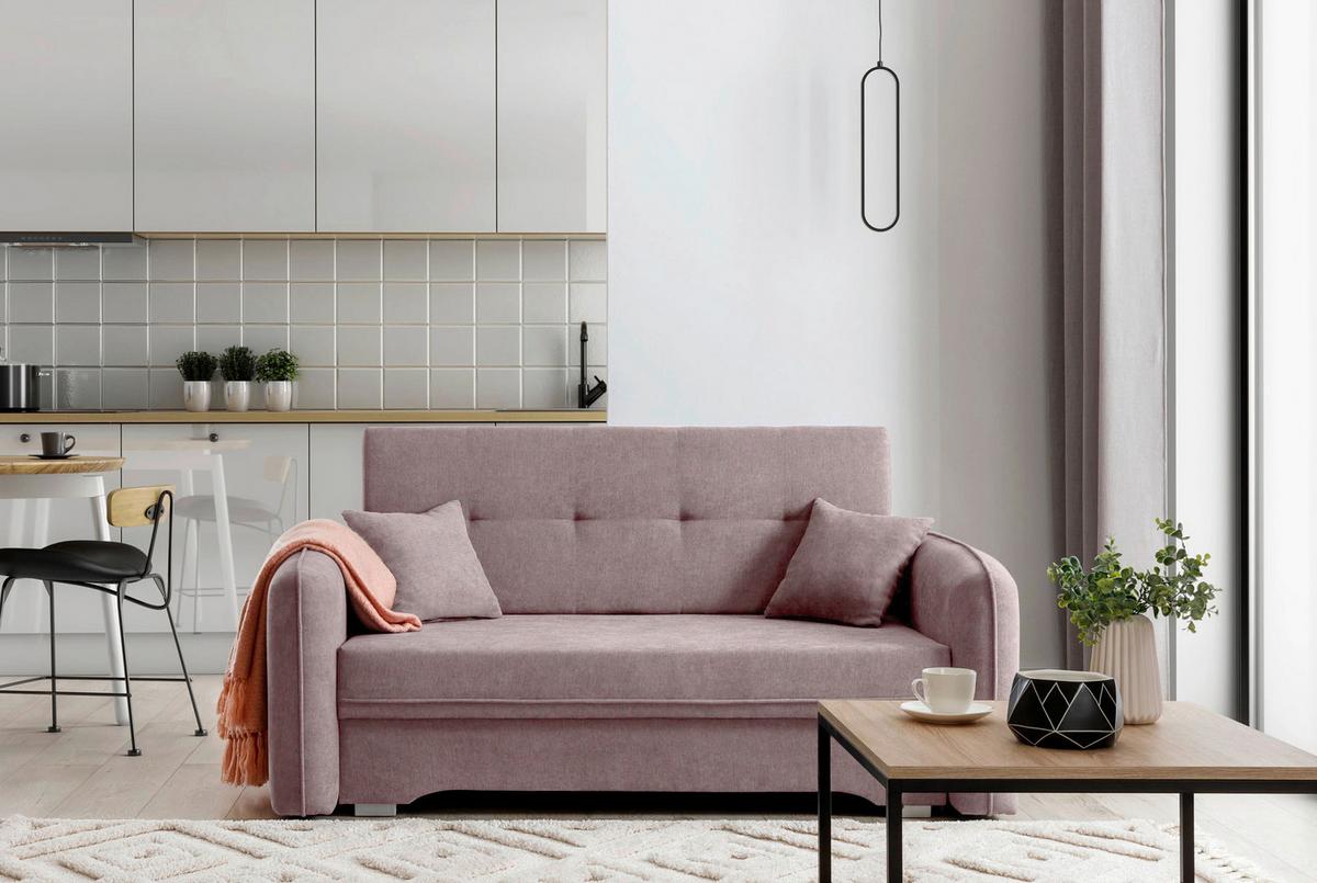 3-Sitzer-Sofa Mit Schlaffunktion Laine Rosa - Silberfarben/Rosa, Design, Textil (155/105/75cm) - MID.YOU