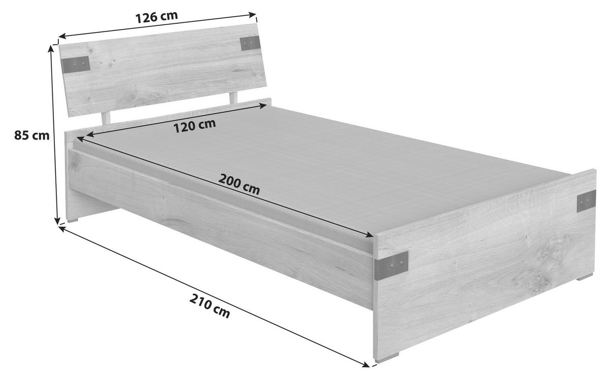 Bett 120x200 Cm Liverpool Graphitfarben/eichenfarben - Eichefarben/Graphitfarben, Design, Holzwerkstoff (120/200cm) - MID.YOU