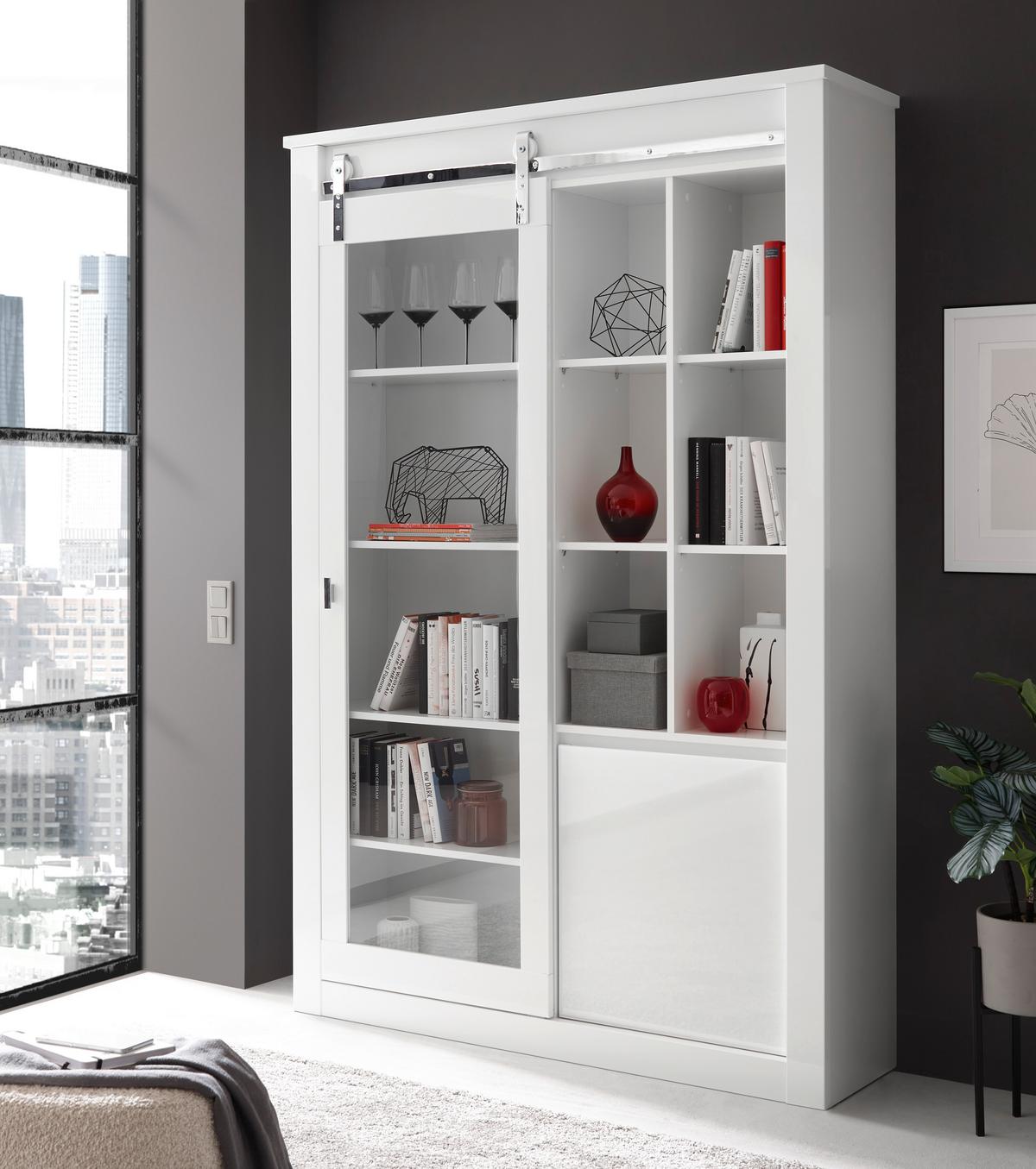 VITRINE Daytona Weiß HG B: 133cm - Weiß Hochglanz/Weiß, Design, Holzwerkstoff (133/201/38cm) - Livetastic