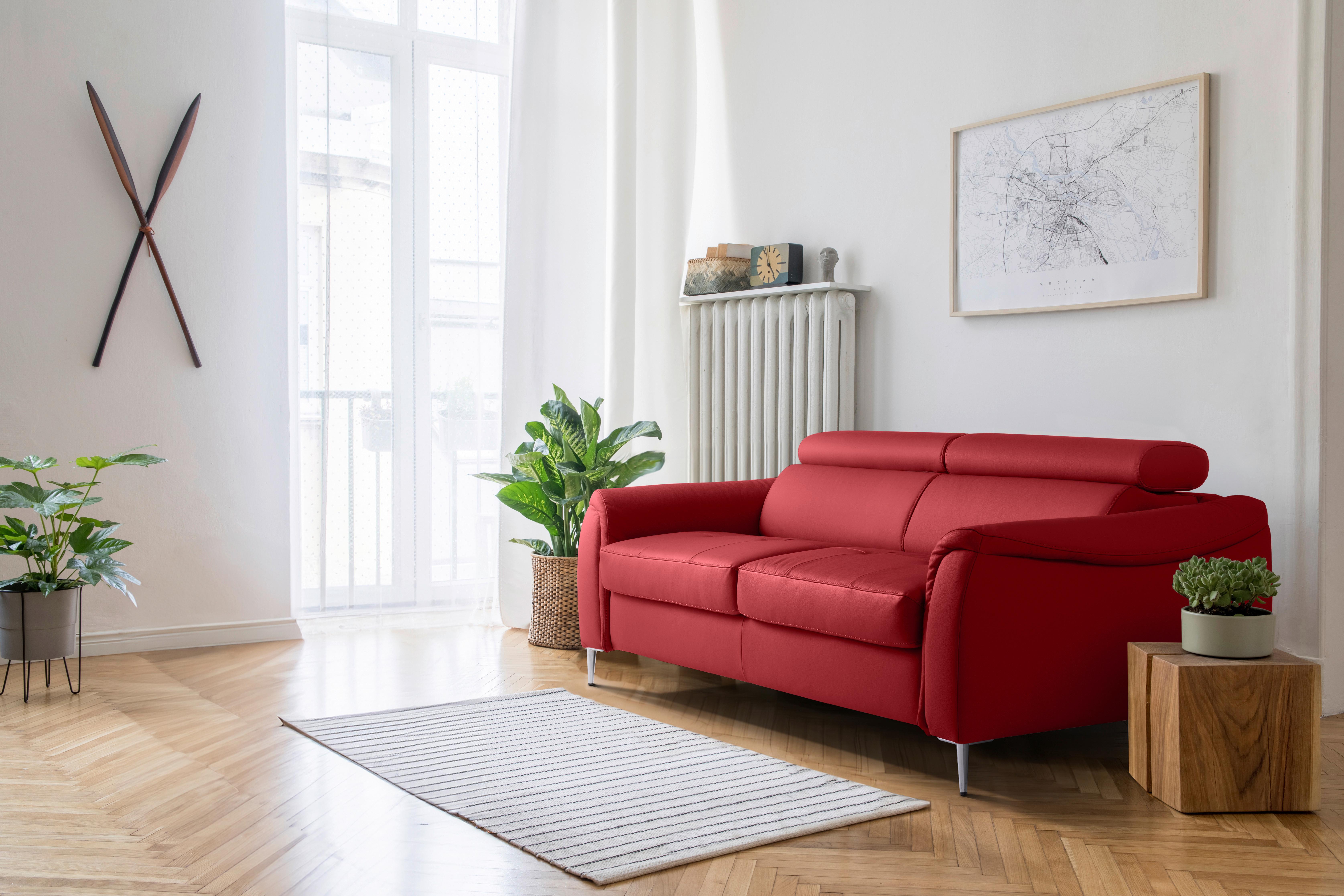 Schlafsofa Pafos Rot Lederlook, Rindsleder B: 203cm - Rot, Design, Leder/Textil (203/77-98/103cm) - MID.YOU