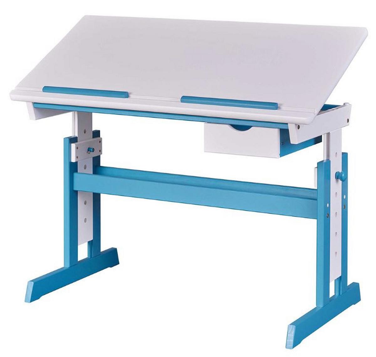 Ifjúsági Íróasztal Pijii - rózsaszín/kék, Basics, faalapú anyag/fa (109/55/62-96cm) - MID.YOU