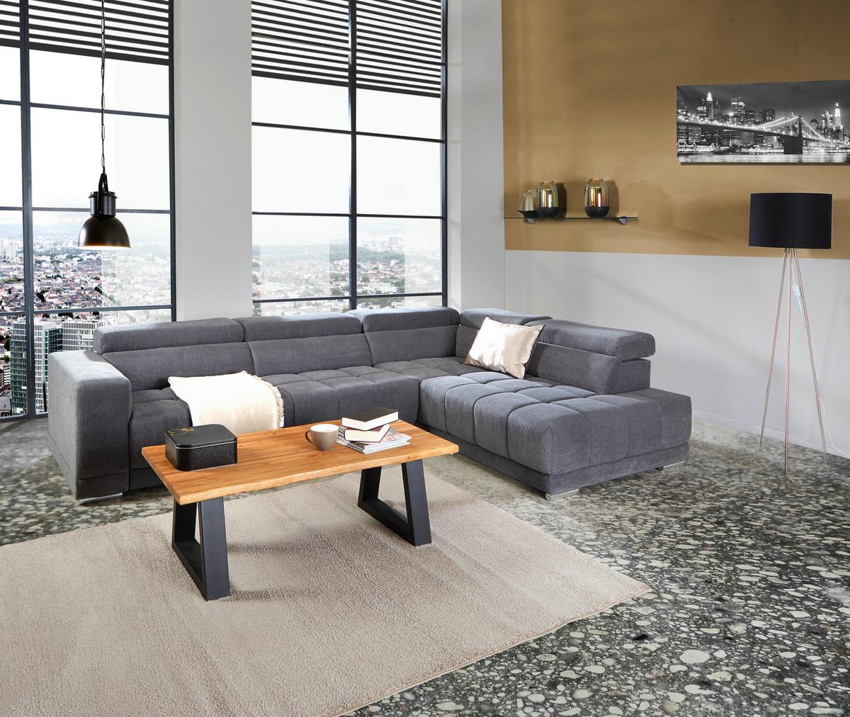 Ecksofa mit Relaxfunktion Hogan Ra, Grau - Silberfarben/Grau, MODERN, Holz/Textil (299/212cm) - Livetastic