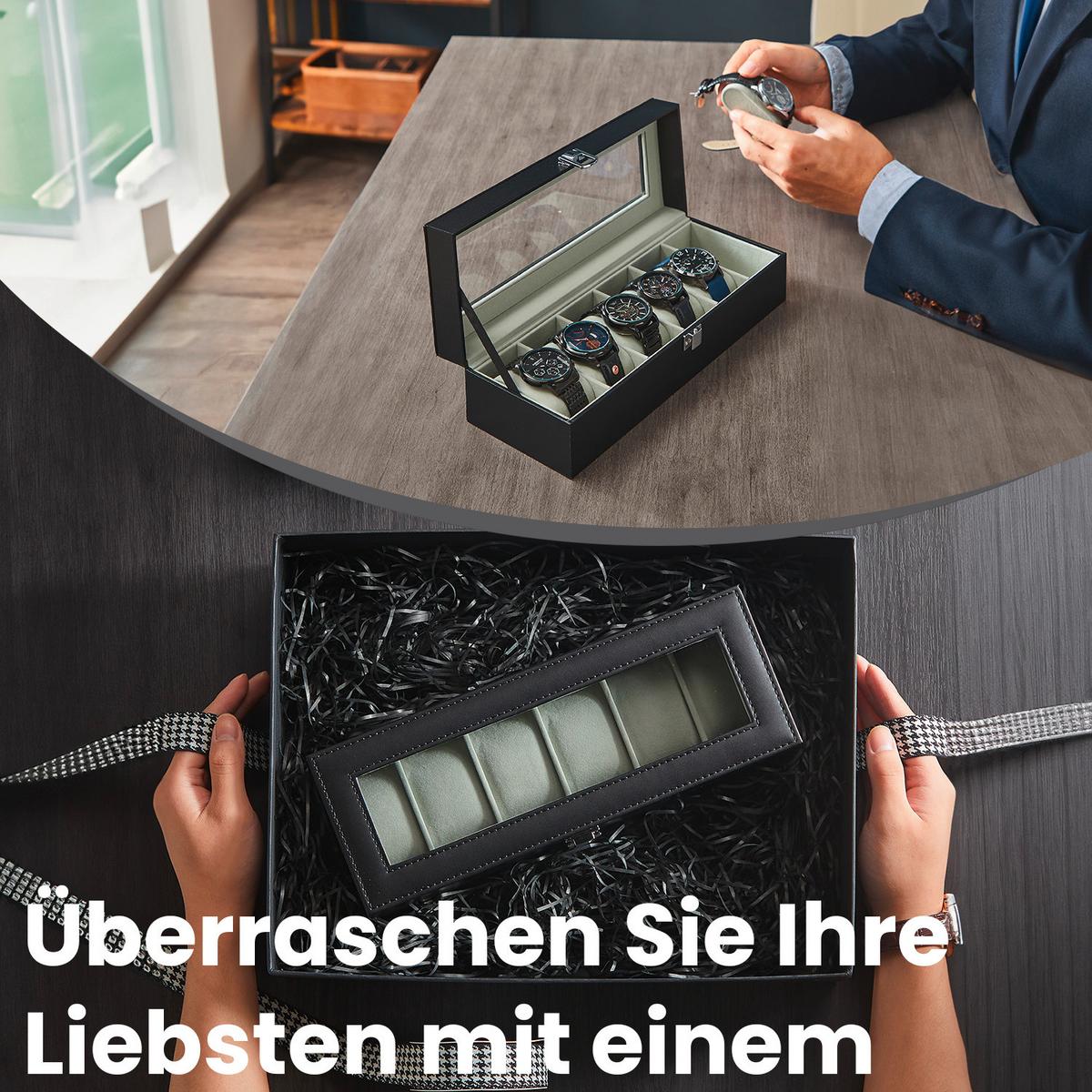 Uhrenbox Schwarz B: 30 Cm - Schwarz, Basics, Glas/Holzwerkstoff (30/8/11,2cm)