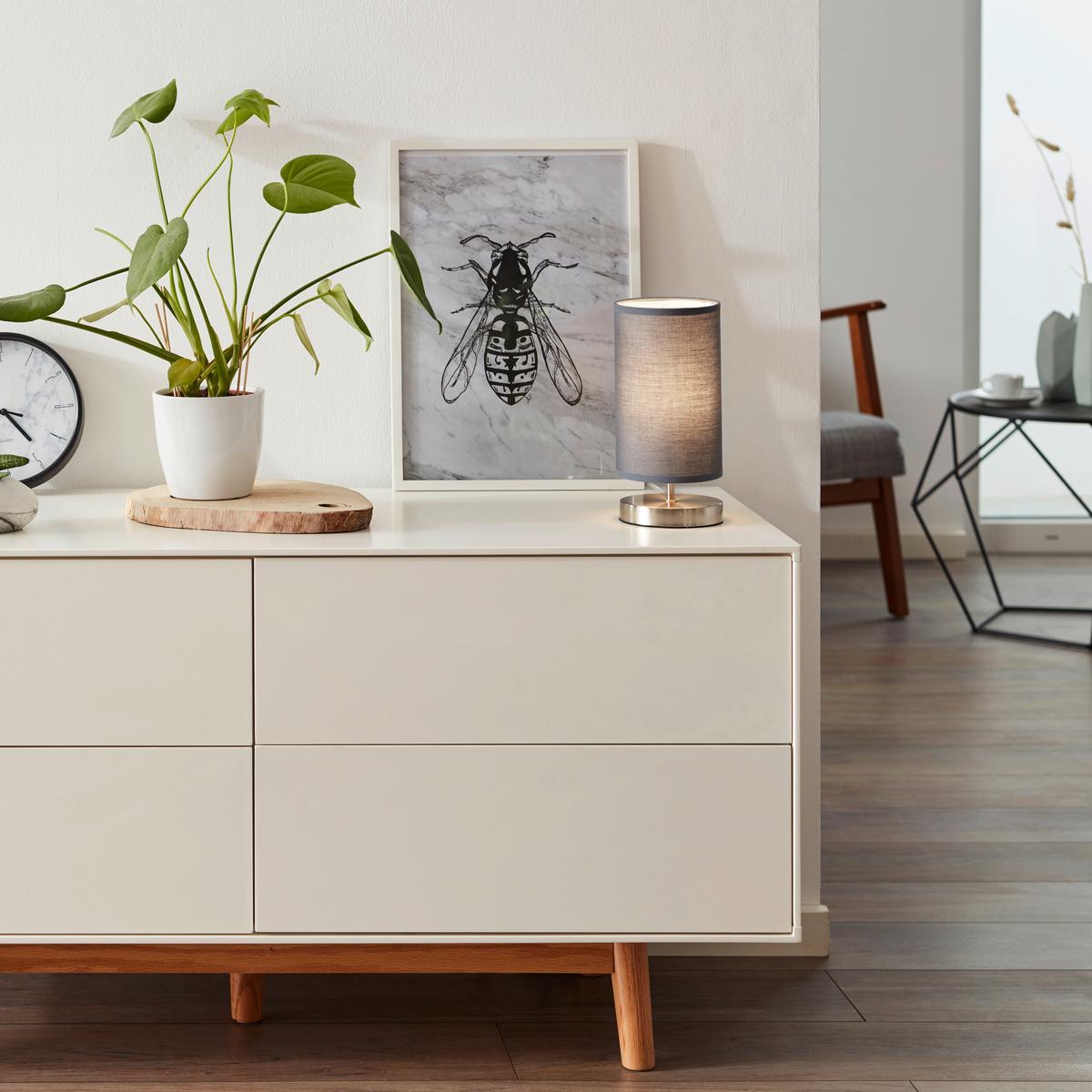 Tischleuchte 13247/22 Clarie - Silberfarben/Grau, KONVENTIONELL, Textil/Metall (12/25,5cm) - Brilliant