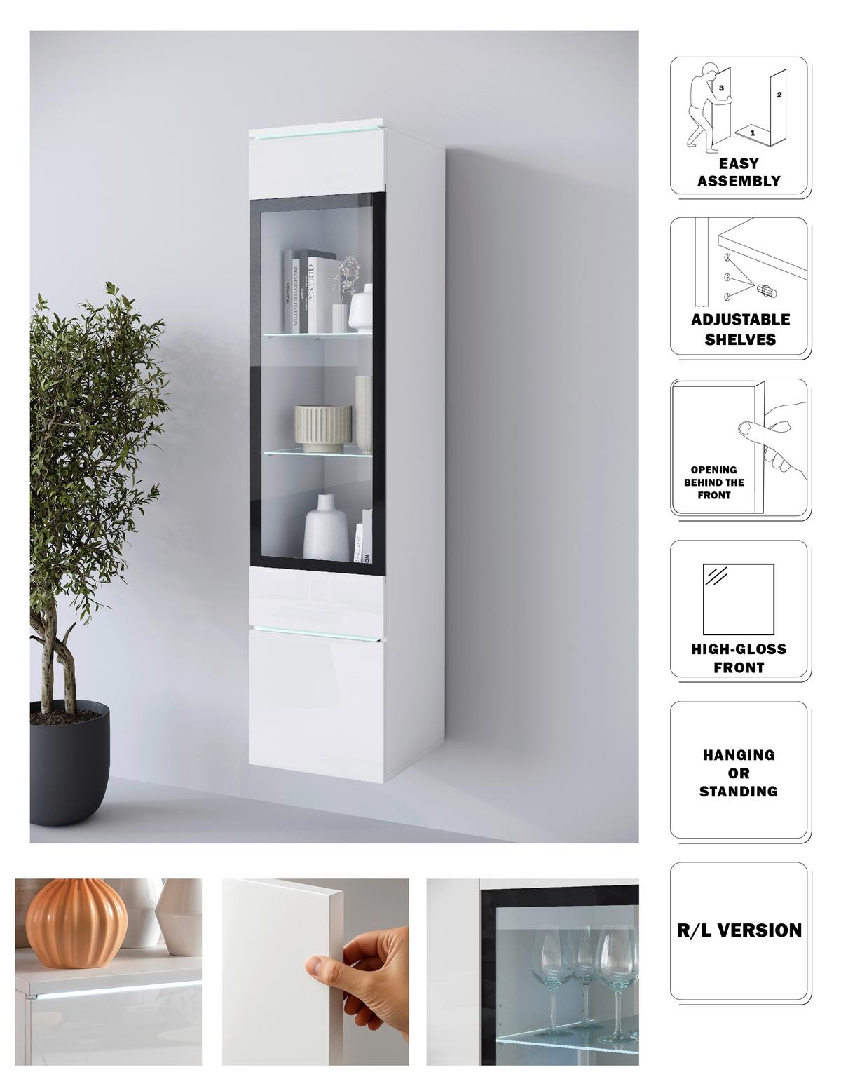 Vitrine Vera Weiß/weiß Hg B: 30cm - Weiß Hochglanz/Weiß, Design, Glas/Holzwerkstoff (30/130/33cm) - Livetastic