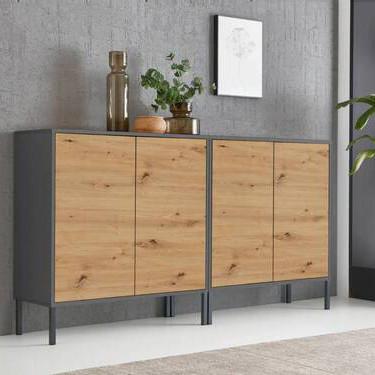 Sideboard Mailand2 B:158cm Eiche Artisan - Anthrazit/Eiche Artisan, MODERN, Holzwerkstoff (158/86/33cm) - MID.YOU