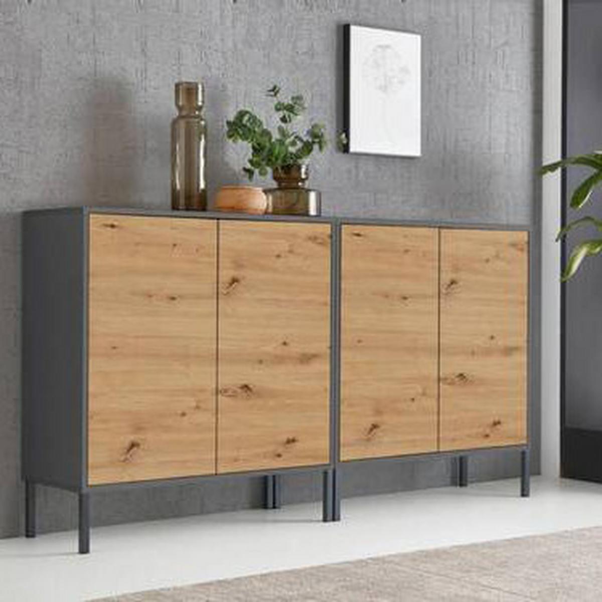 Sideboard Mailand2 B:158cm Eiche Artisan - Anthrazit/Eiche Artisan, MODERN, Holzwerkstoff (158/86/33cm) - MID.YOU