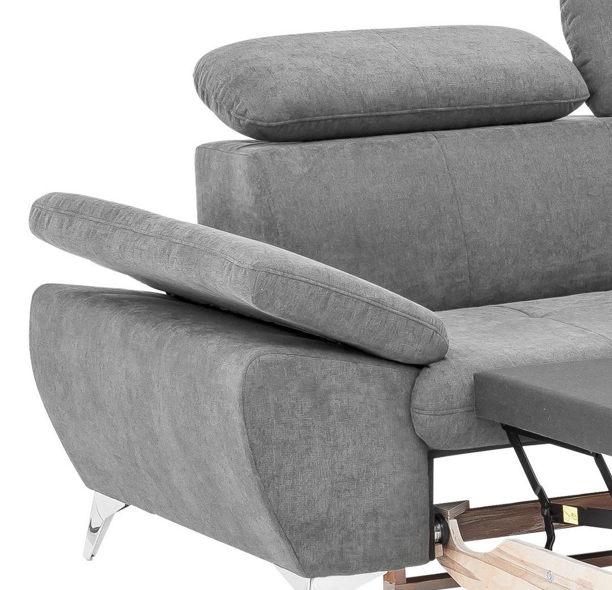 Ecksofa mit Schlaffunktion und Bettkasten Gisele Grau - Chromfarben/Hellgrau, KONVENTIONELL, Textil (256/209cm) - Livetastic