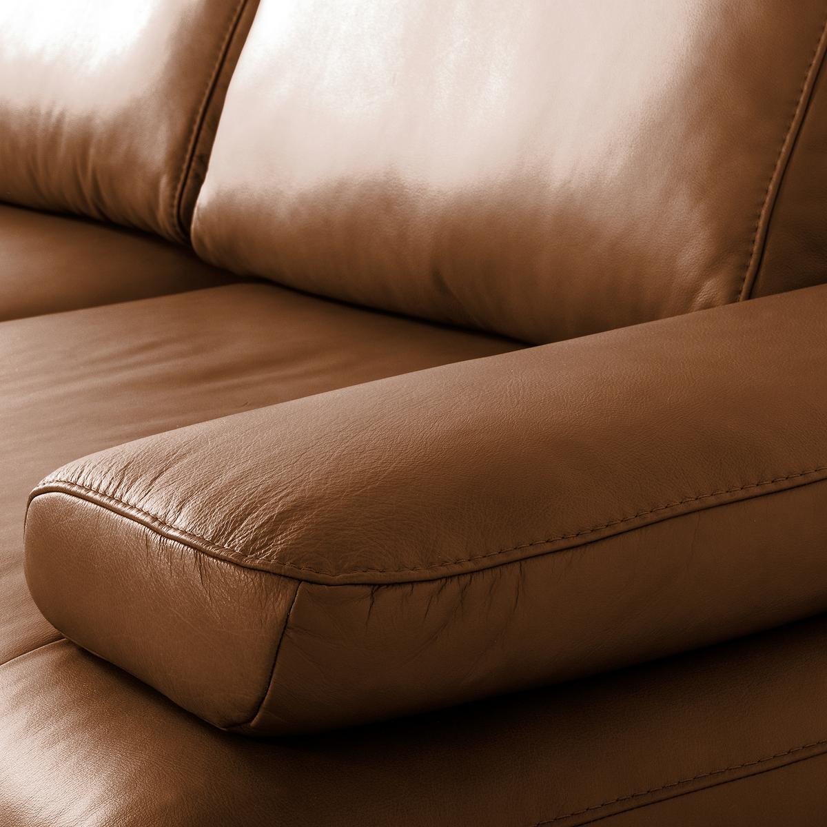 Ecksofa Como Echtleder Cognac 237x306 - Cognac/Schwarz, Design, Leder (237/306cm) - Livetastic