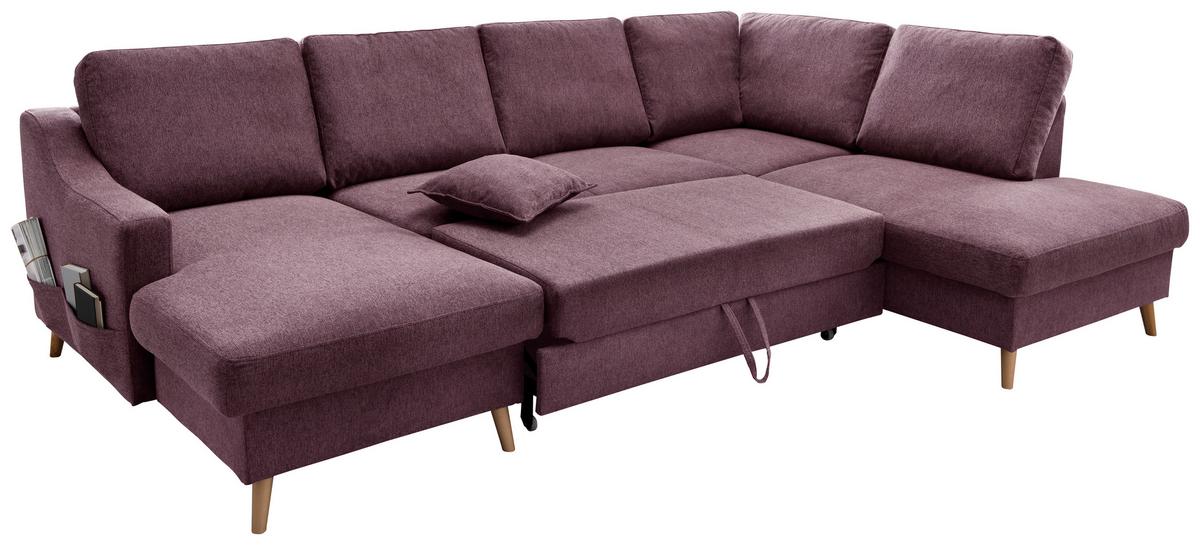 Wohnlandschaft Valentina Mit Schlaffunktion Bordeaux - Bordeaux/Naturfarben, KONVENTIONELL, Textil (150/301/200cm) - P & B