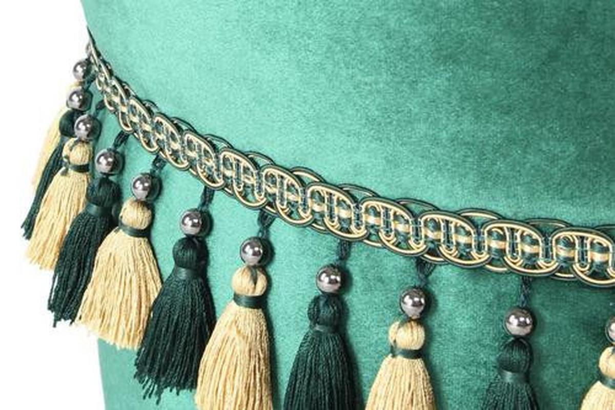 Pouf Taj Mahal DxH: 45x38 cm Samt Grün mit Reißverschluss - Goldfarben/Grün, LIFESTYLE, Textil (45/38/45cm) - Kayoom