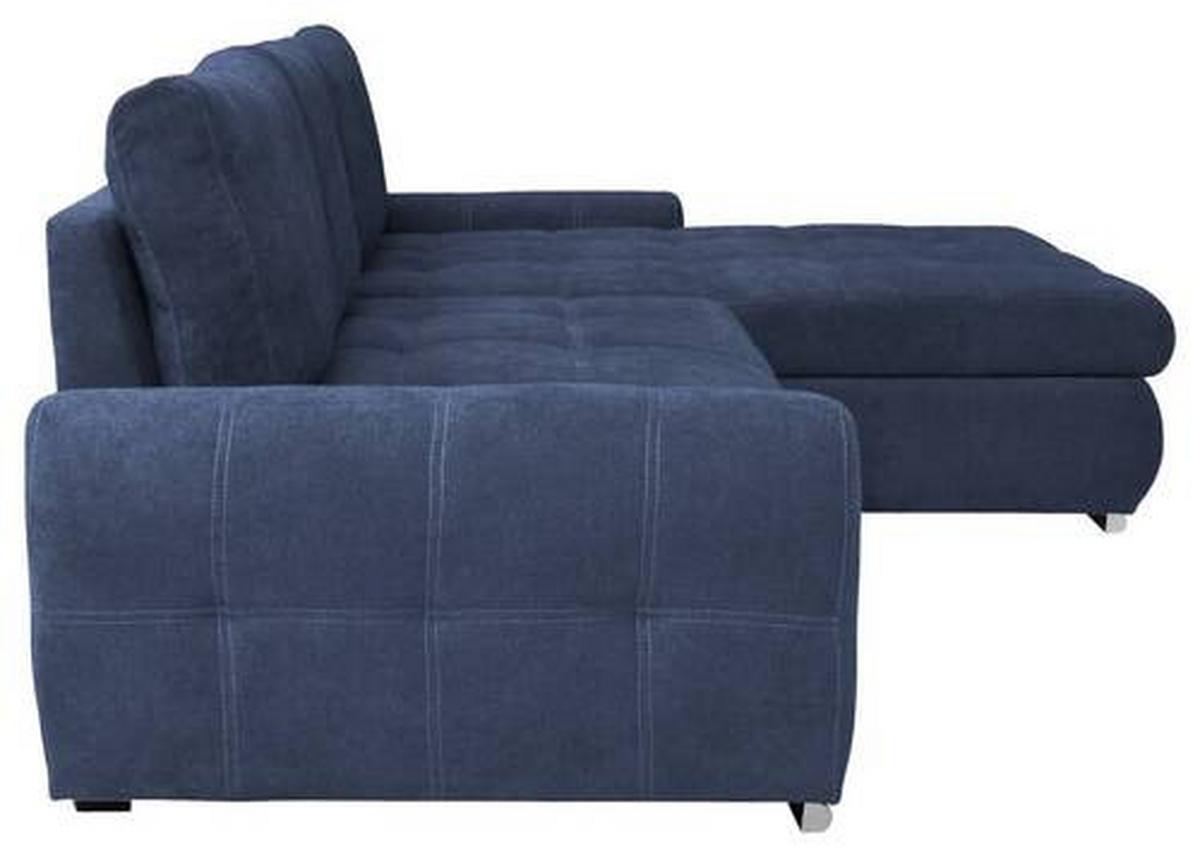 Ecksofa Mit Schlaffunktion Solar Dunkelblau 277x175 Cm - Chromfarben/Dunkelblau, Design, Textil (277/175cm) - Livetastic