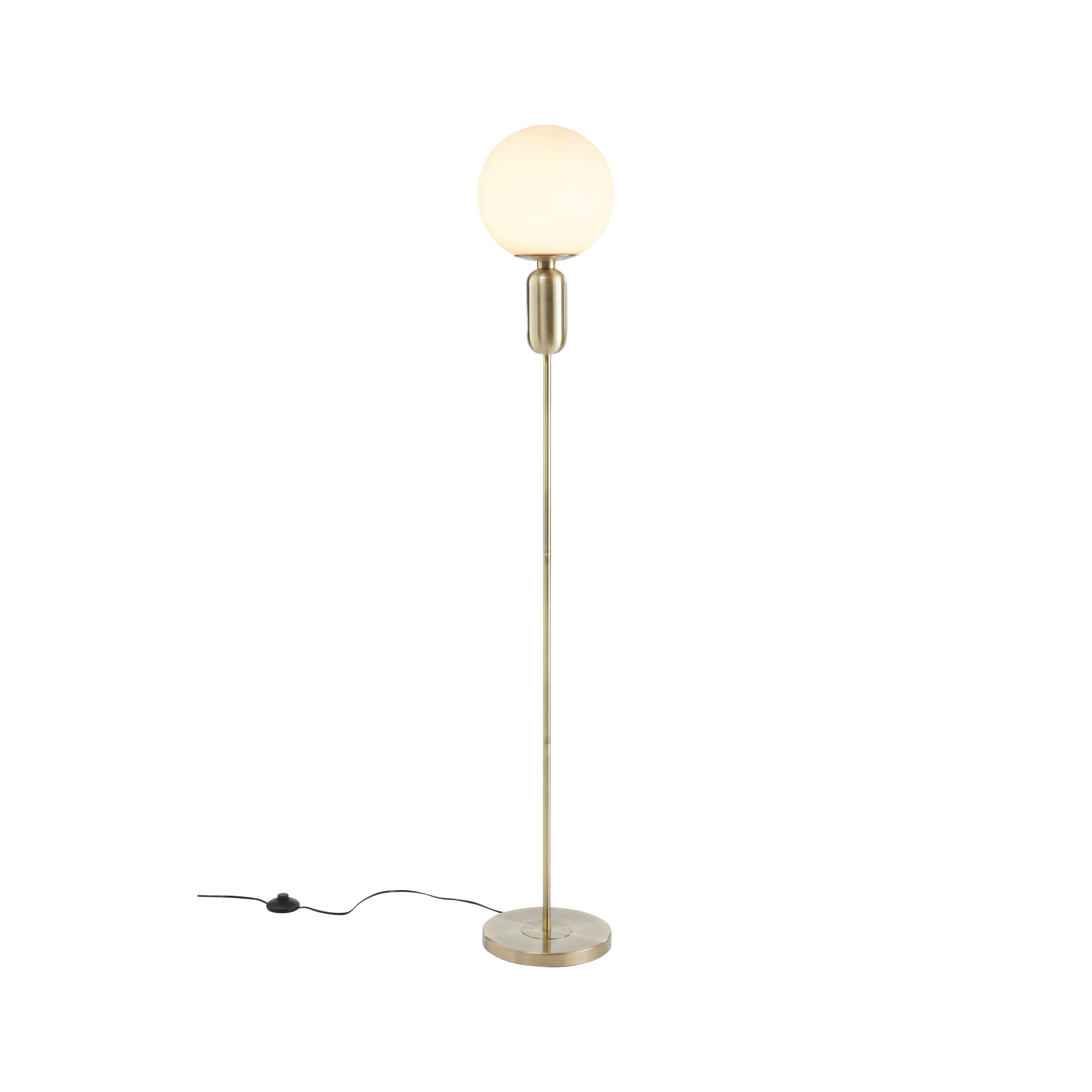 Stojací Svítidlo Tiano Zlatobílé - barvy mosazi, Moderní, kov/sklo (25/155cm) - Bessagi Home