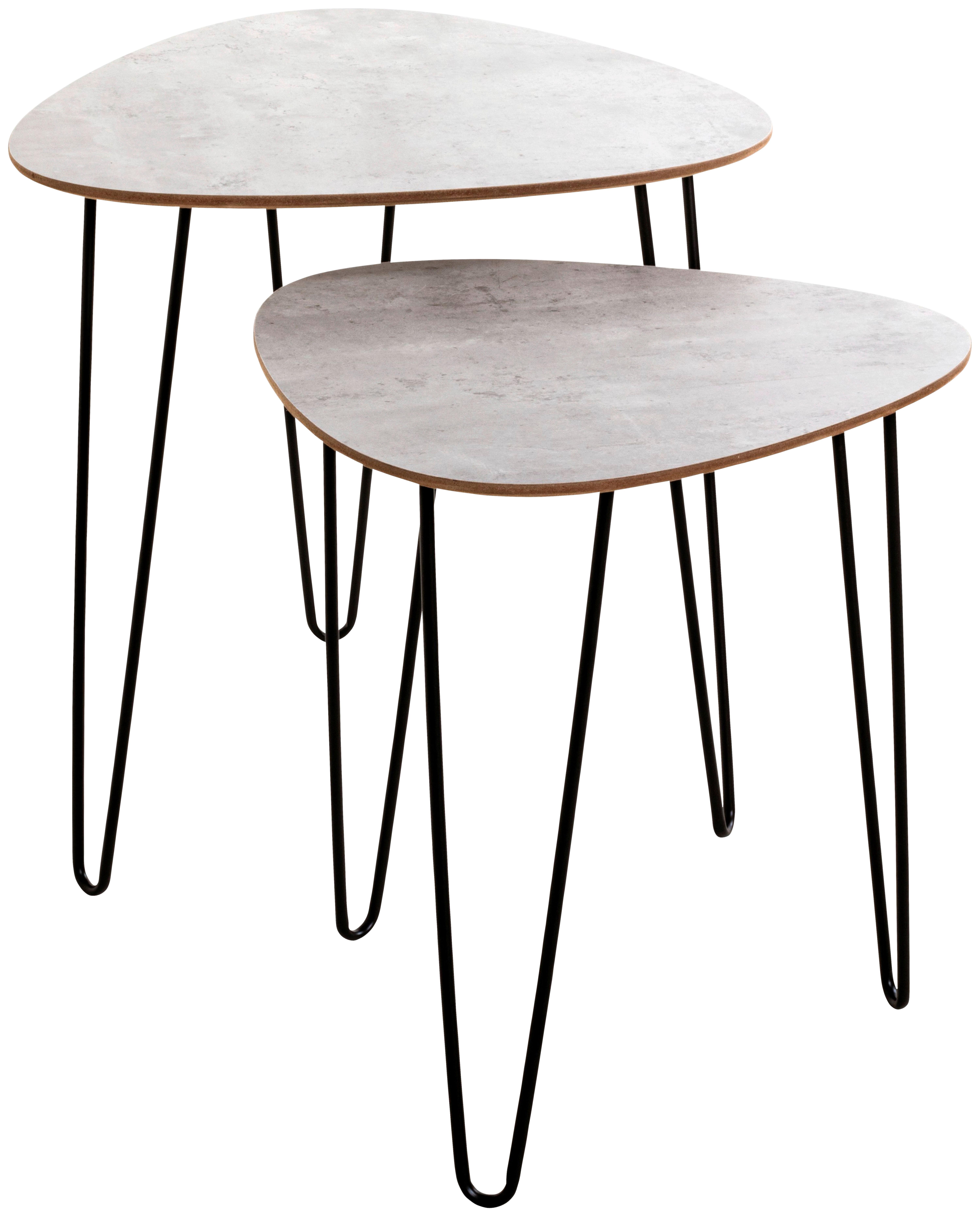 Beistelltisch 2er Set Duo, Betonoptik/Schwarz - Schwarz, MODERN, Holzwerkstoff/Metall (48/48/48cm)