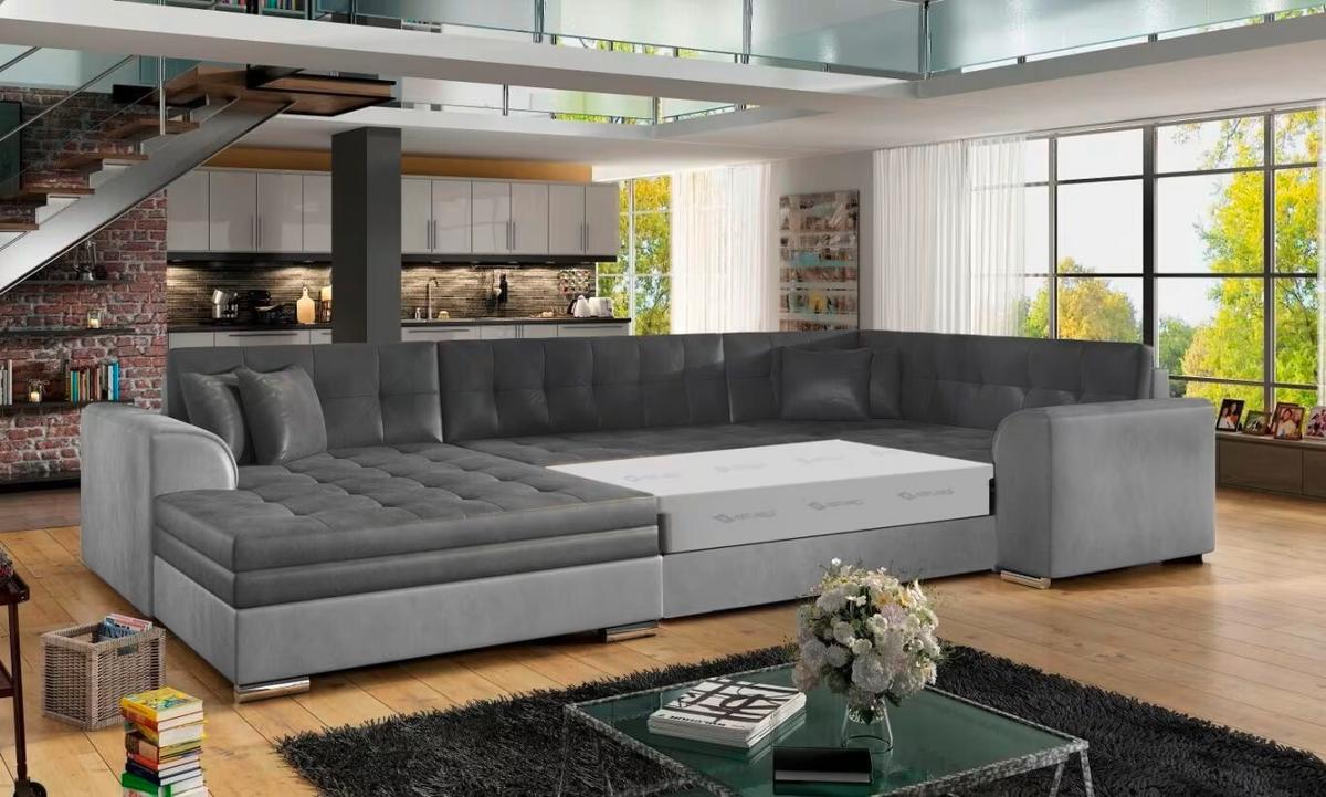 Wohnlandschaft Damario Grau, Hellgrau U:189x338x189cm - Chromfarben/Hellgrau, Design, Textil (189/338/189cm) - MID.YOU