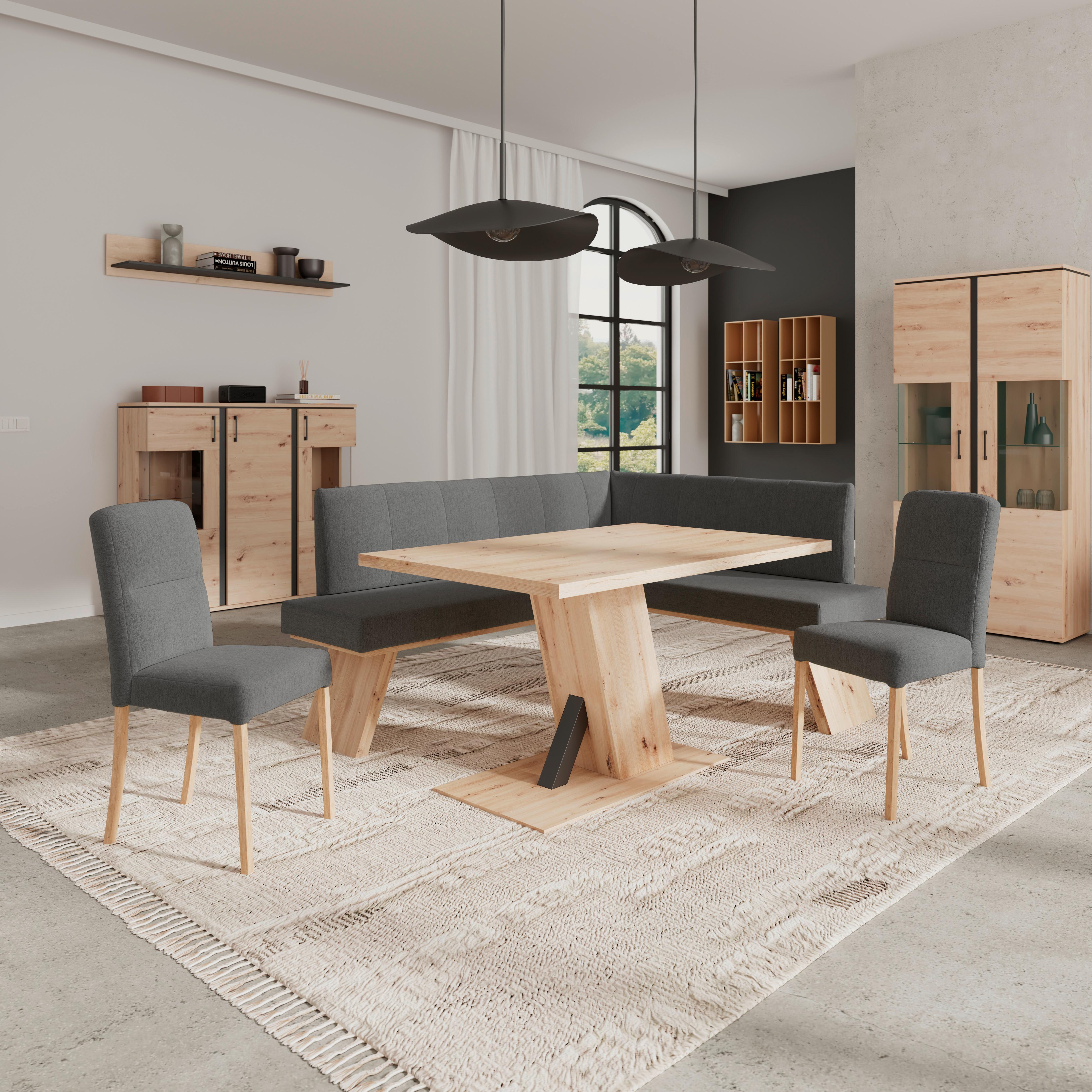 Eckbank Emma Ii - Eichefarben/Schwarz, KONVENTIONELL, Holzwerkstoff/Textil (185/150cm)