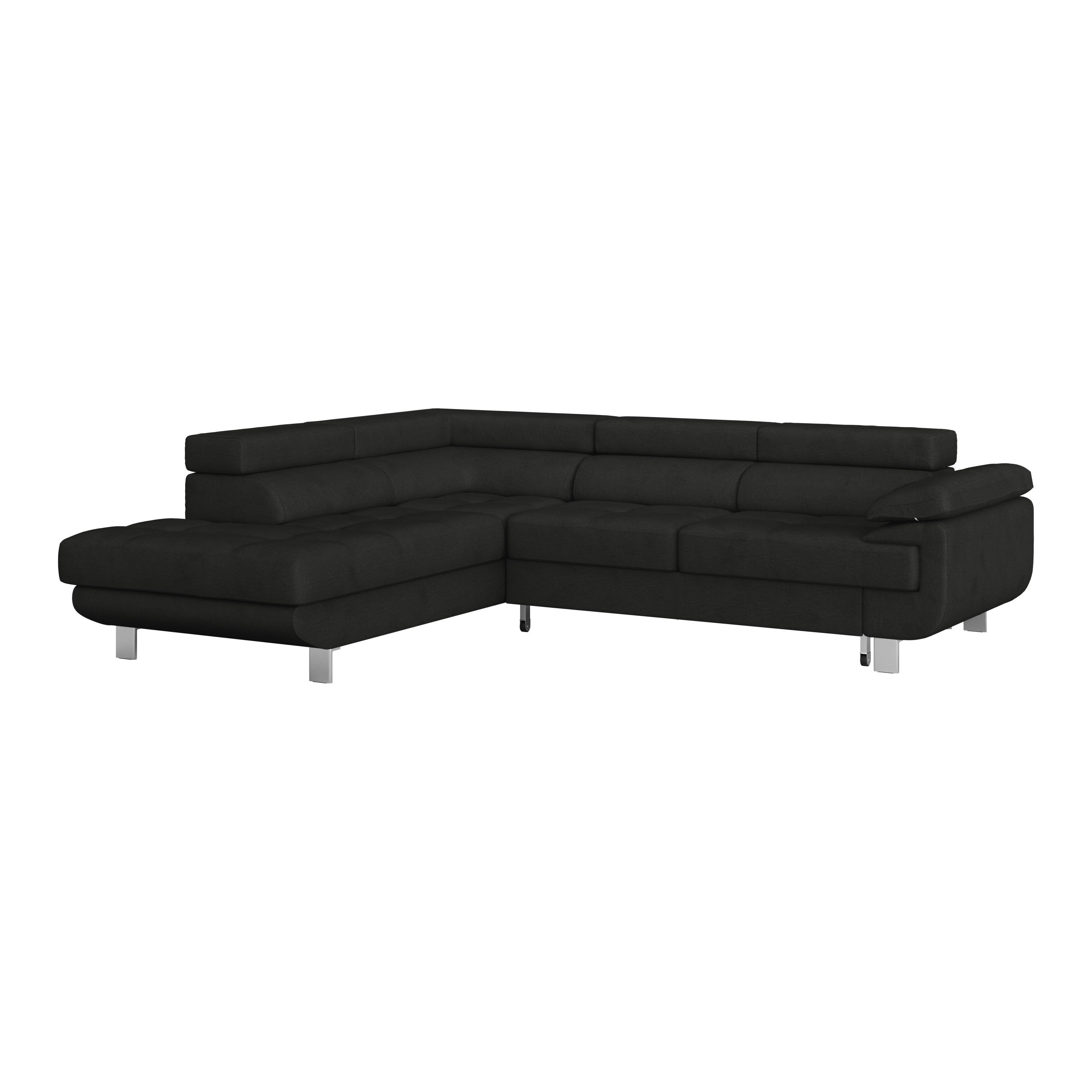 Ecksofa Mit Schlaffunktion + Bettkasten Savona Webstoff - Schwarz, MODERN, Textil (230/270cm) - Ondega