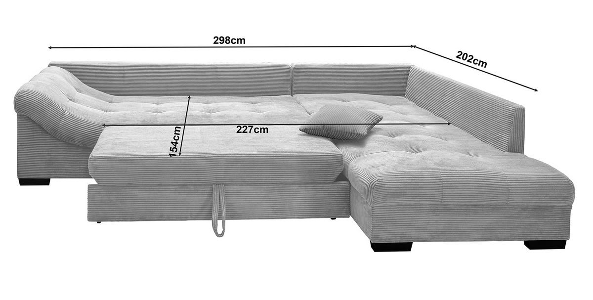 Ecksofa mit Schlaffunktion, Ottomane rechts und abnehmbaren gepolsterten Rückenkissen