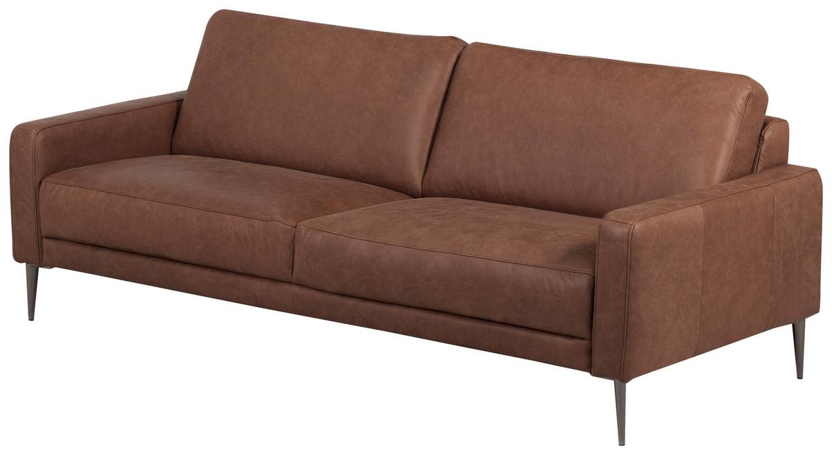 3-Sitzer-Sofa Spring, Dunkelbraun B: 187 cm - Dunkelbraun/Schwarzchrom, Design, Leder (187/85/92cm) - Livetastic