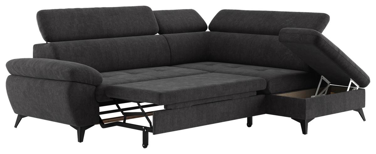 Ecksofa mit Bettkasten Hudson 265x207 cm Dunkelgrau - Schlammfarben/Dunkelgrau, Textil (265/207cm) - MID.YOU