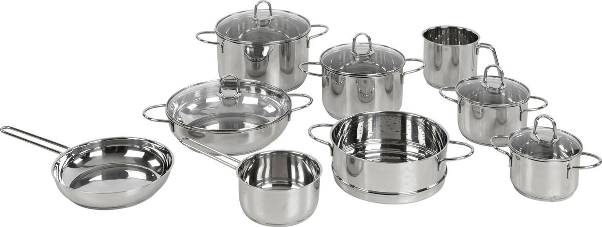 Kochtopfset Jörg 14 -teilig. Edelstahl, Mit Deckel - Klar/Edelstahlfarben, KONVENTIONELL, Glas/Metall - James Wood