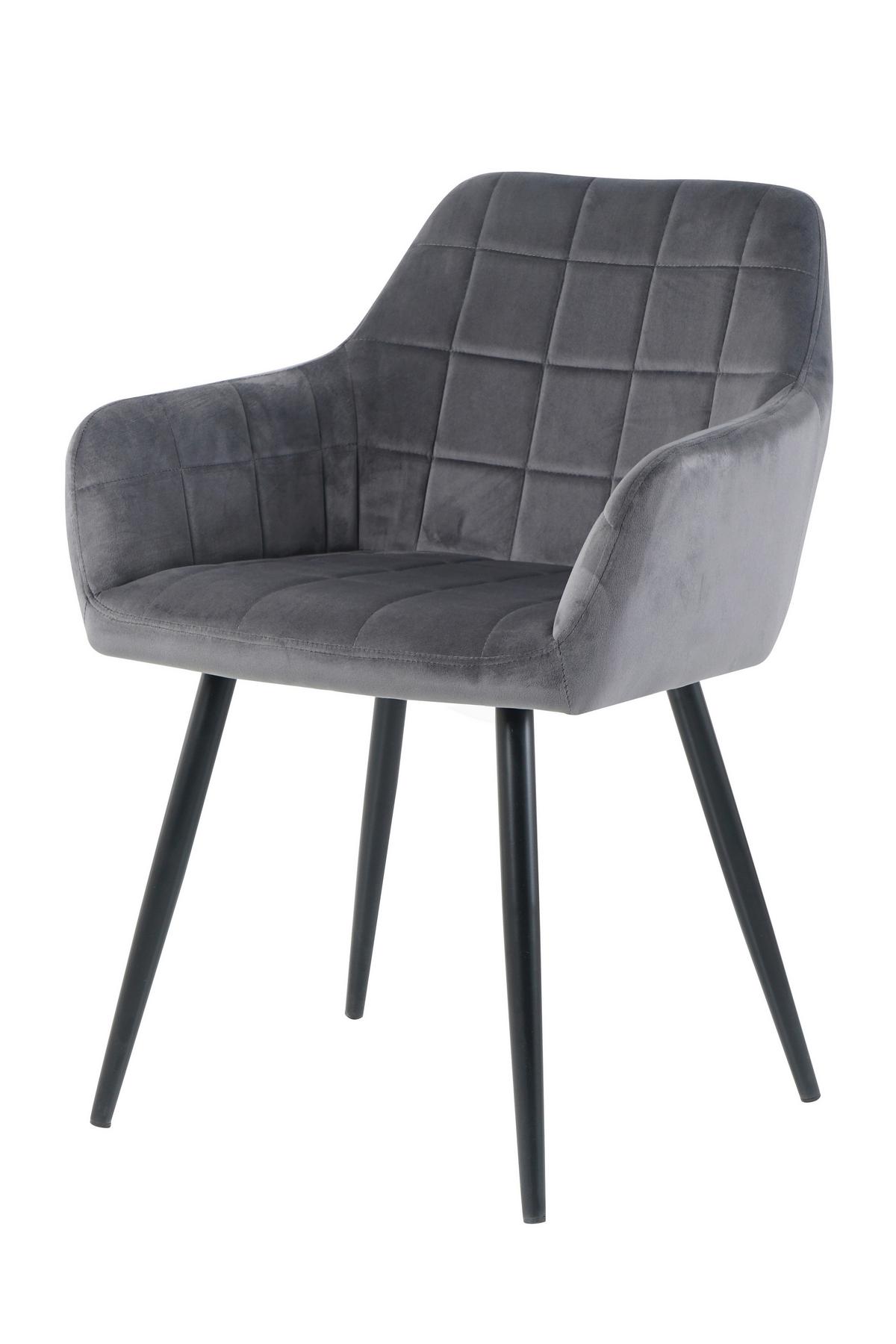 Armlehnstuhl-set Samt Anthrazit, B: 59cm - Anthrazit/Schwarz, Design, Textil/Metall (59/83/62cm) - Livetastic