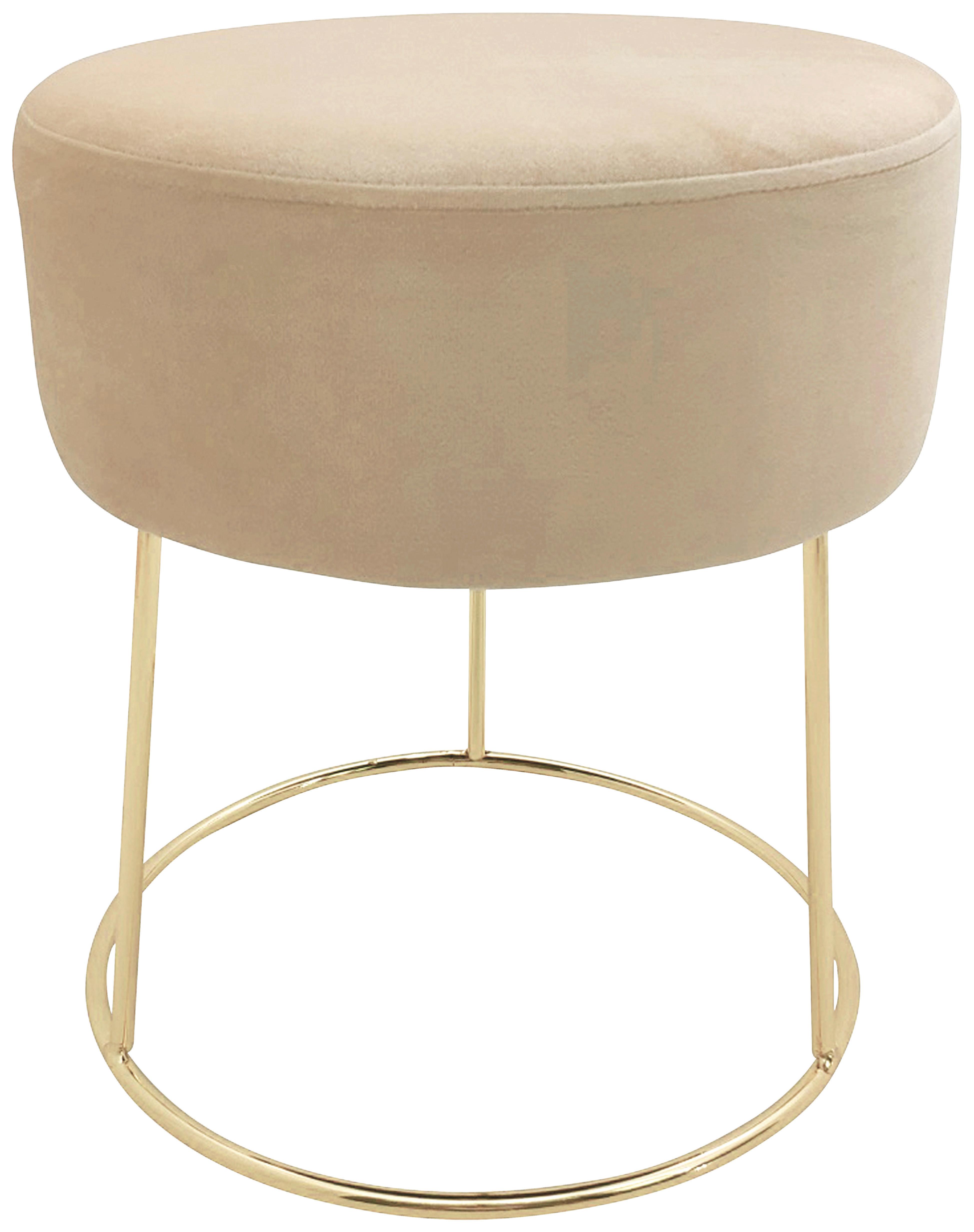 Hocker Marilyn Samt Creme Sitz Gepolstert H: 40,5 cm - Goldfarben/Creme, Design, Textil (35,5/40,5/35,5cm) - Echtwerk