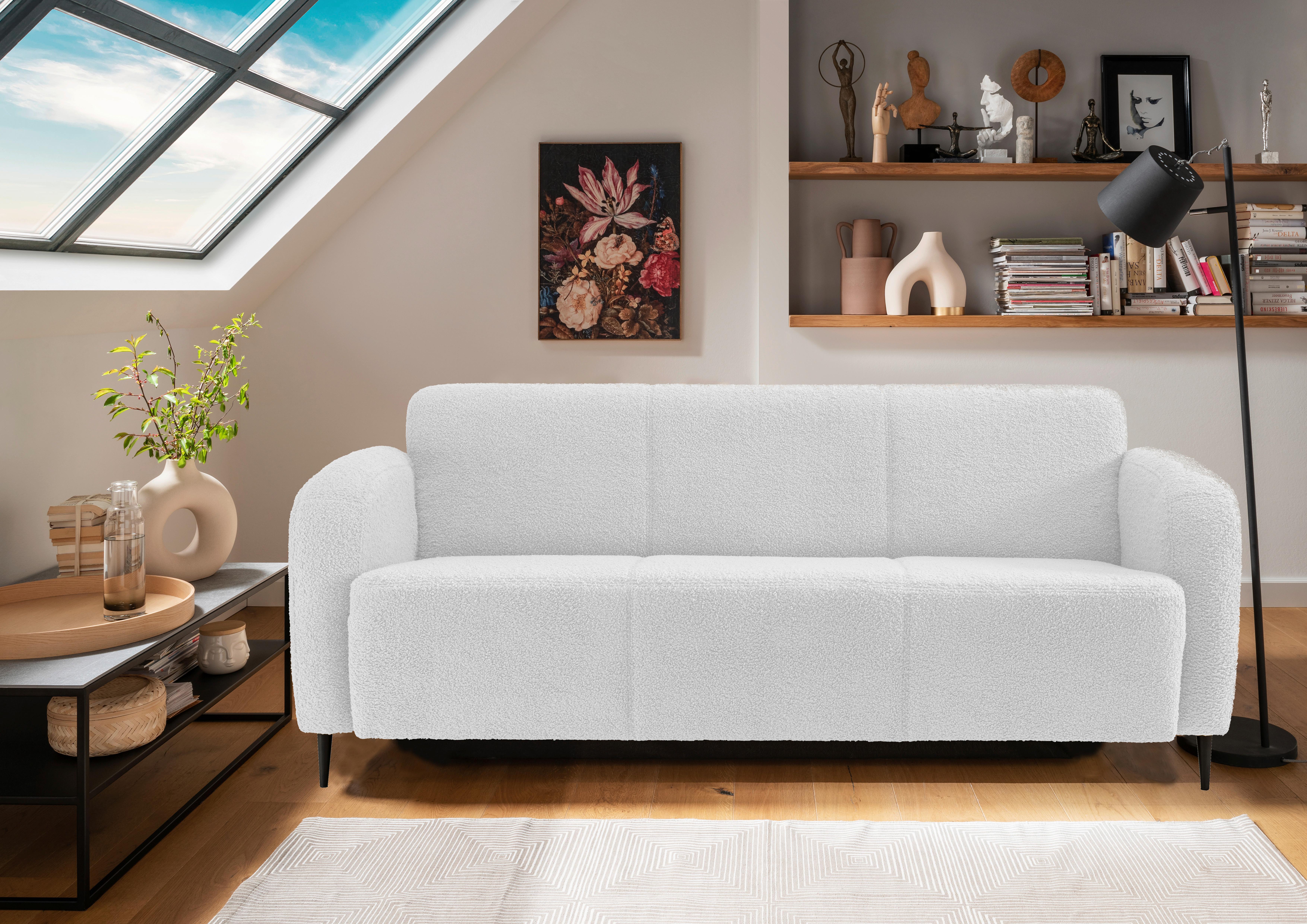 3-Sitzer-Sofa Marone Weiß Teddystoff - Schwarz/Weiß, MODERN, Textil (180/76/90cm) - Livetastic