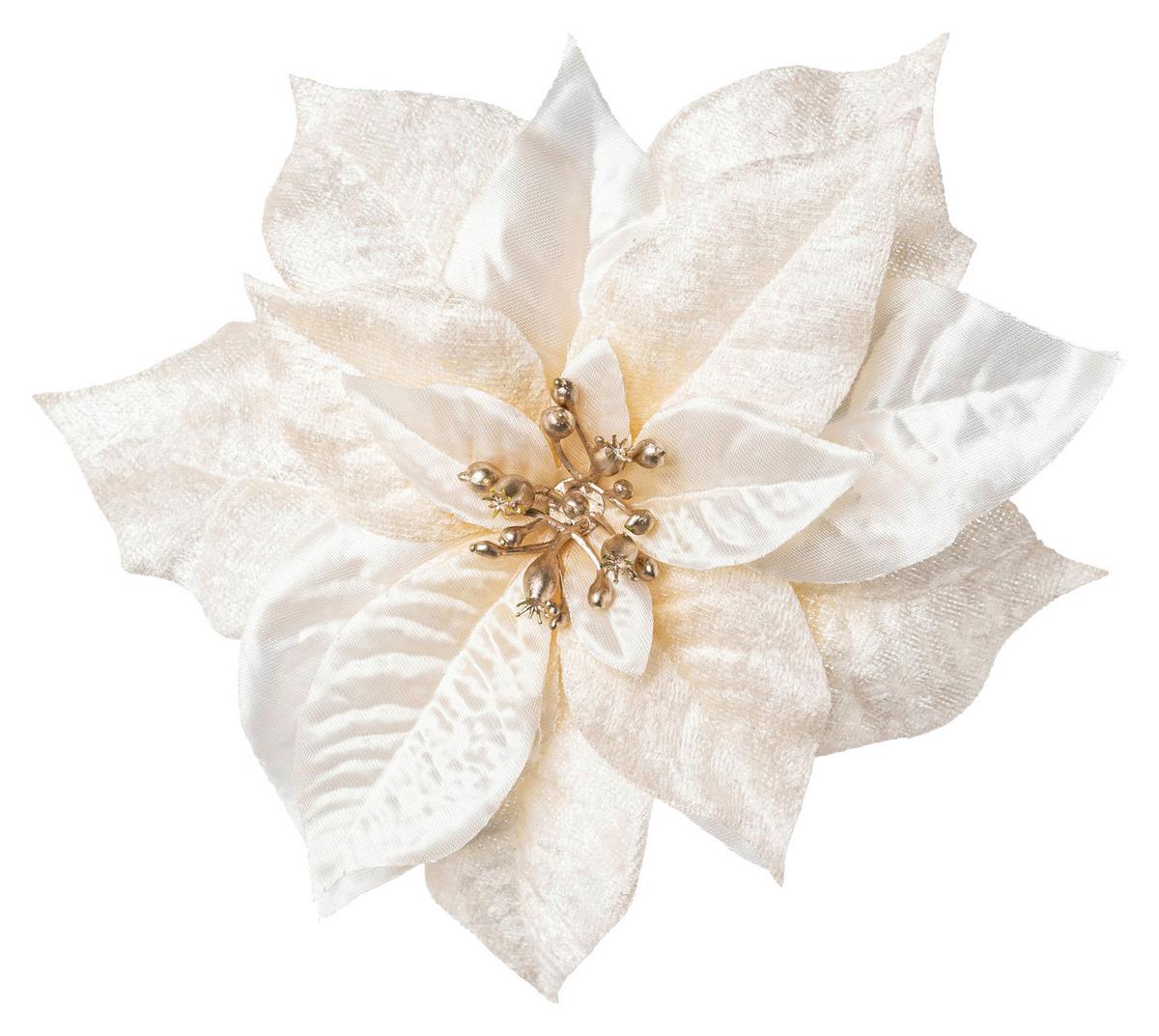 Weihnachtsdeko Blume Textil Clip - Creme, Basics, Textil (17cm)