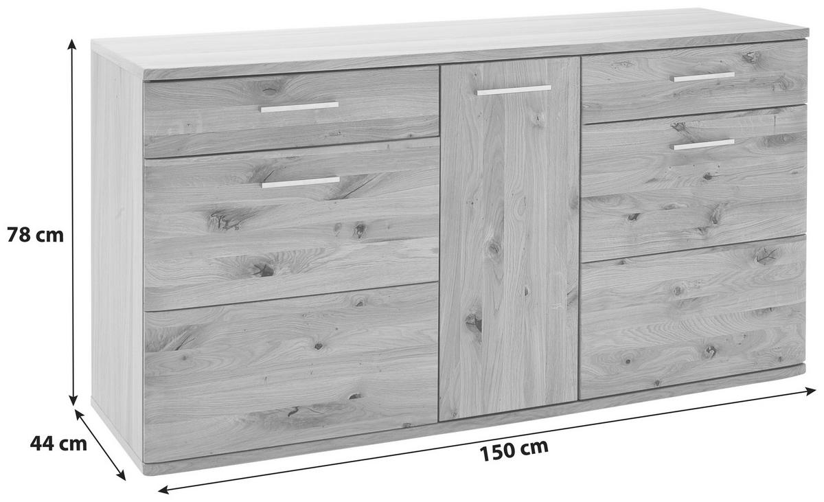 Sideboard Santori Eiche teilmassiv - Eichefarben/Schwarz, Design, Holz/Holzwerkstoff (150/78/44cm) - Livetastic