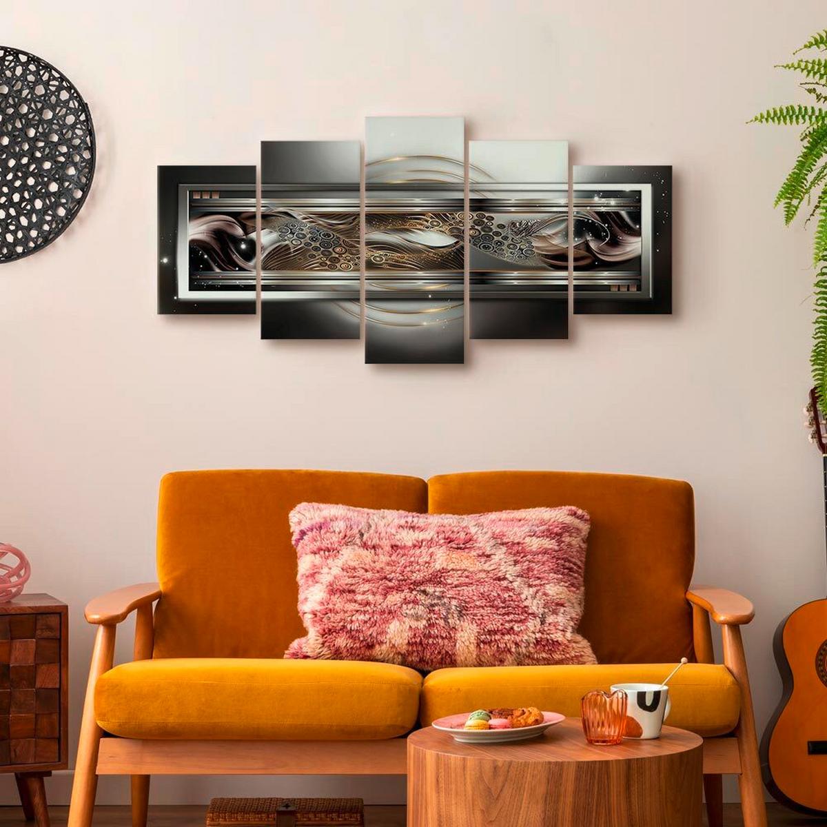 Leinwandbild Dance B: 100 cm Grau Schwarz Goldfarben - Goldfarben/Schwarz, Basics, Holzwerkstoff/Textil (100/50/1,2cm) - artgeist