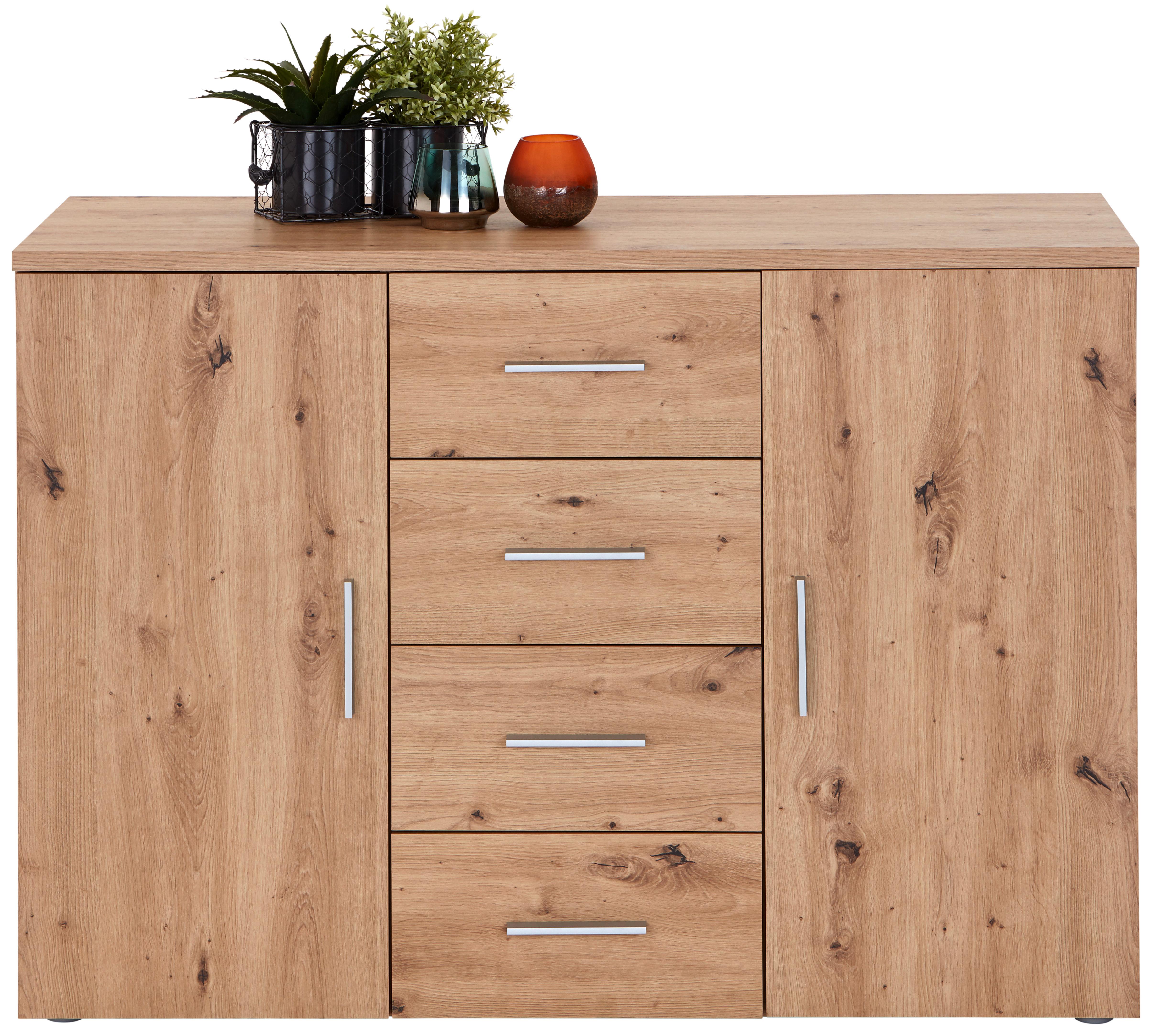 KOMODA TRIO NEW TRIK02 - šedá/barvy dubu, Moderní, kompozitní dřevo/plast (120/86/50cm)