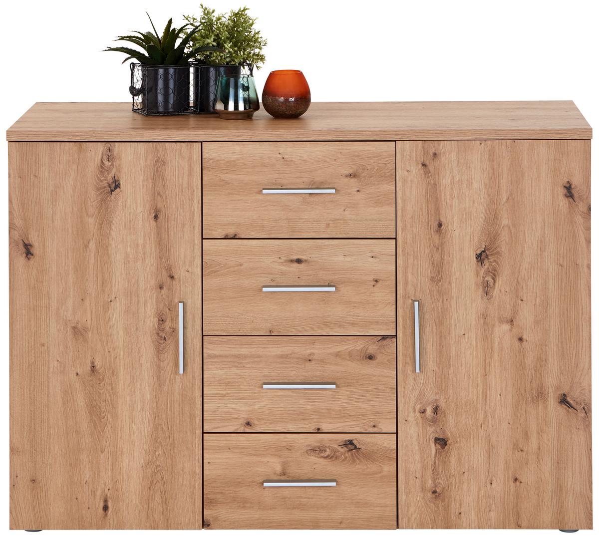 Kommode B 120cm Trio New, Eiche Dekor - Eichefarben/Grau, MODERN, Holzwerkstoff (120/86/50cm)