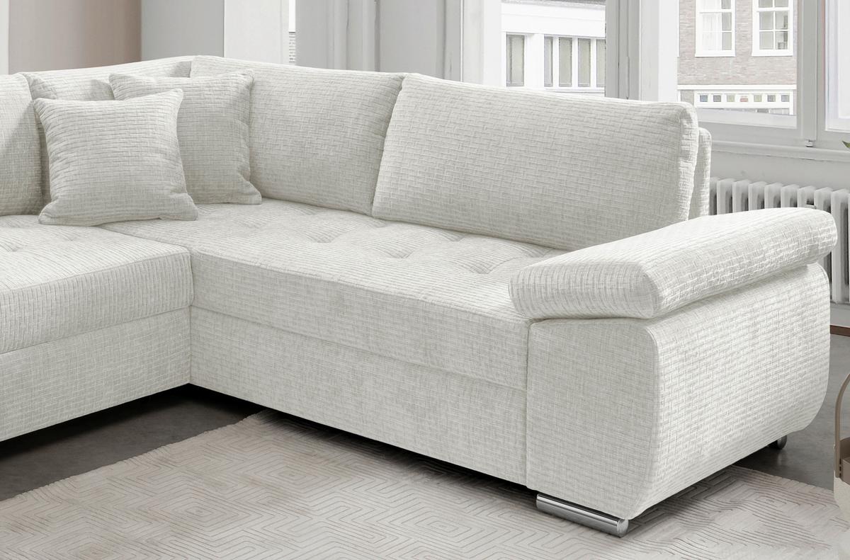 Wohnlandschaft Terana Creme mit Schlaffunktion, Mikrofaser - Chromfarben/Creme, KONVENTIONELL, Textil (157/305/219cm) - Livetastic