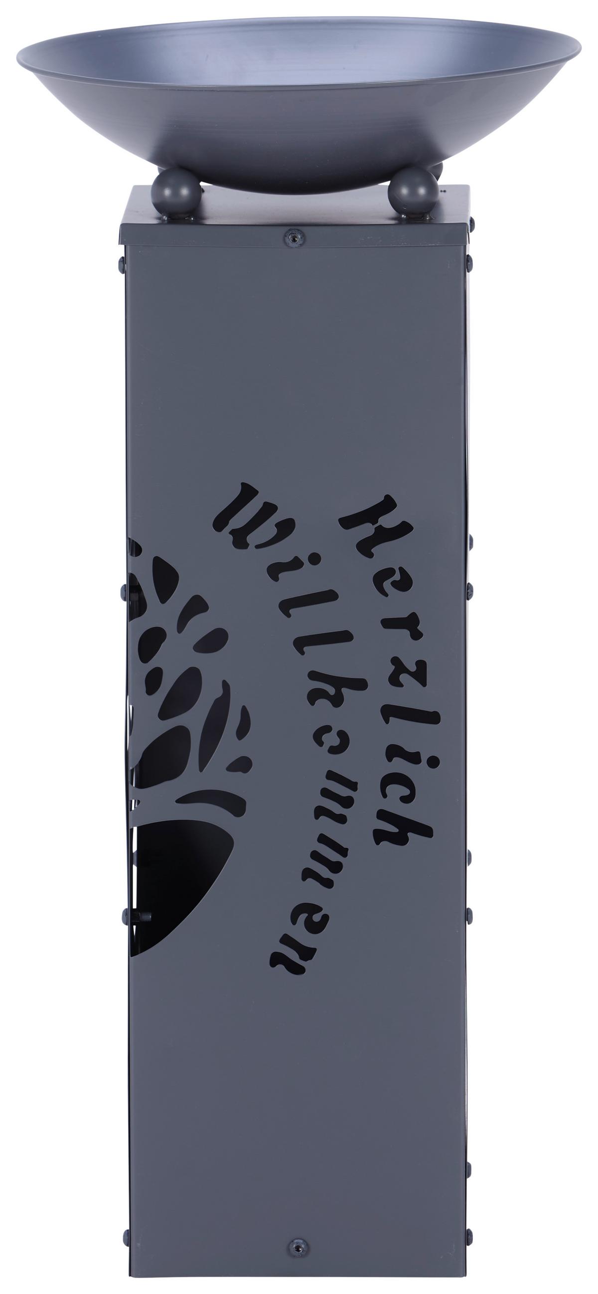 Led Dekosäule mit Schale Welcome H: 59 cm - Grau, Basics, Metall (28/28/59cm)