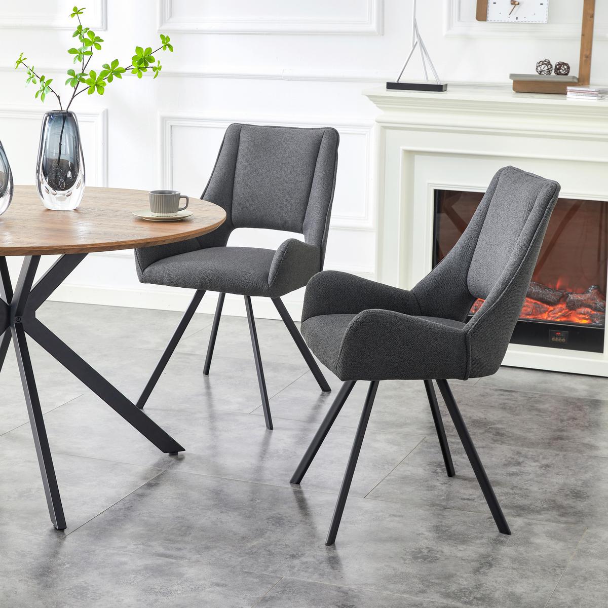 Stuhl-Set Helen Anthrazit B: 56 cm - Anthrazit/Schwarz, MODERN, Textil/Metall (56/91/63cm) - MID.YOU