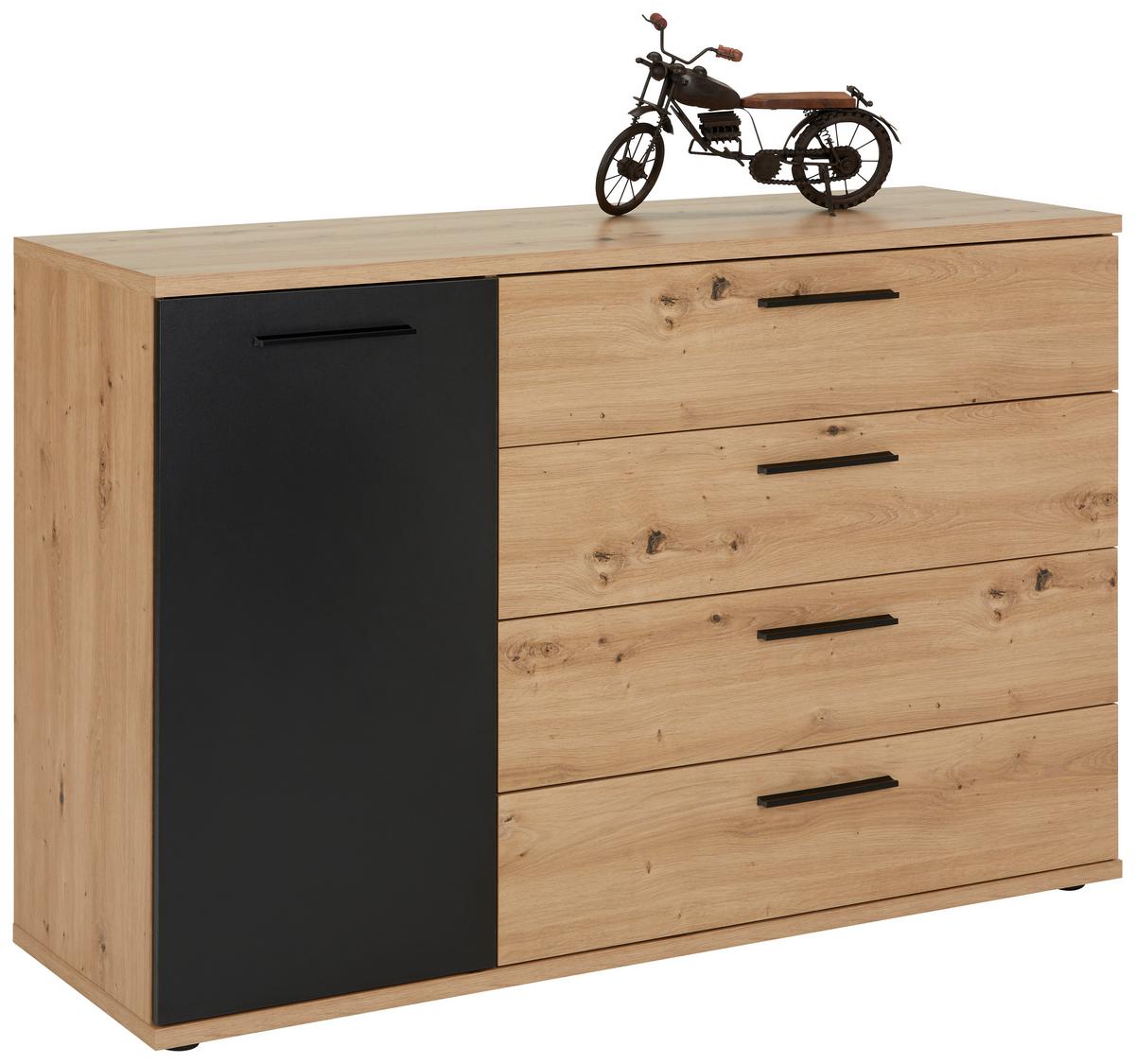 KOMODA RACER-LIGHT - čierna/farba duba, Konventionell, kov/kompozitné drevo (124,9/83,1/41,3cm)