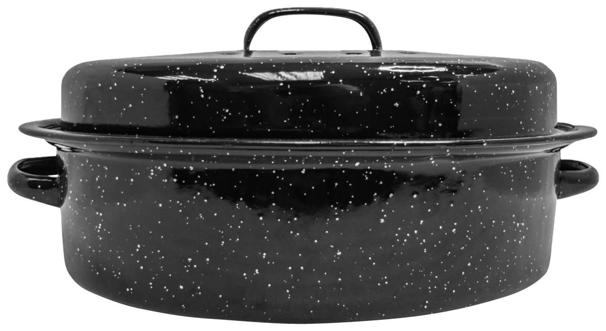 Bräter Carbonstahl mit Deckel Francis LxBxH: 37x27x14 cm - Schwarz/Weiß, MODERN, Metall (37/27/14cm) - Luca Bessoni