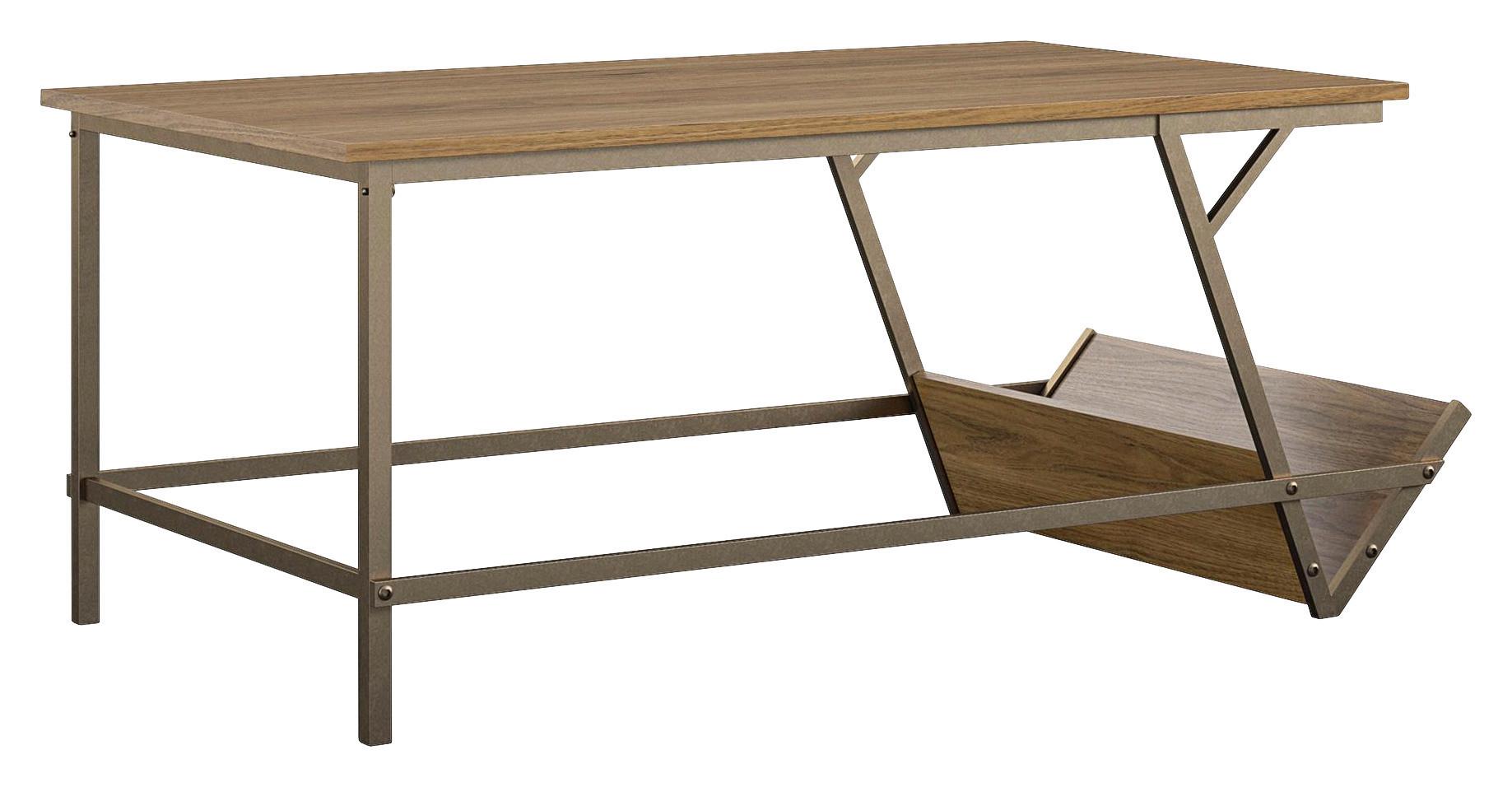 Couchtisch Looki mit Ablagefach Walnussfarben - Messingfarben/Walnussfarben, Design, Holzwerkstoff/Metall (105/47/58cm) - MID.YOU
