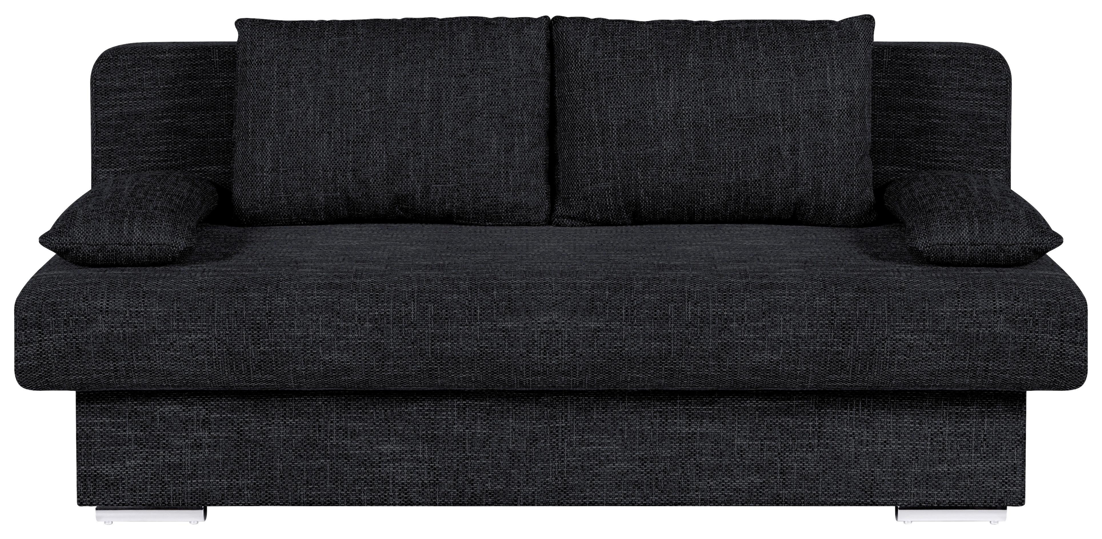 2-Sitzer-Sofa Mit Schlaffunktion Bora Schwarz - Chromfarben/Schwarz, Design, Holzwerkstoff/Textil (193/85/86cm) - P & B