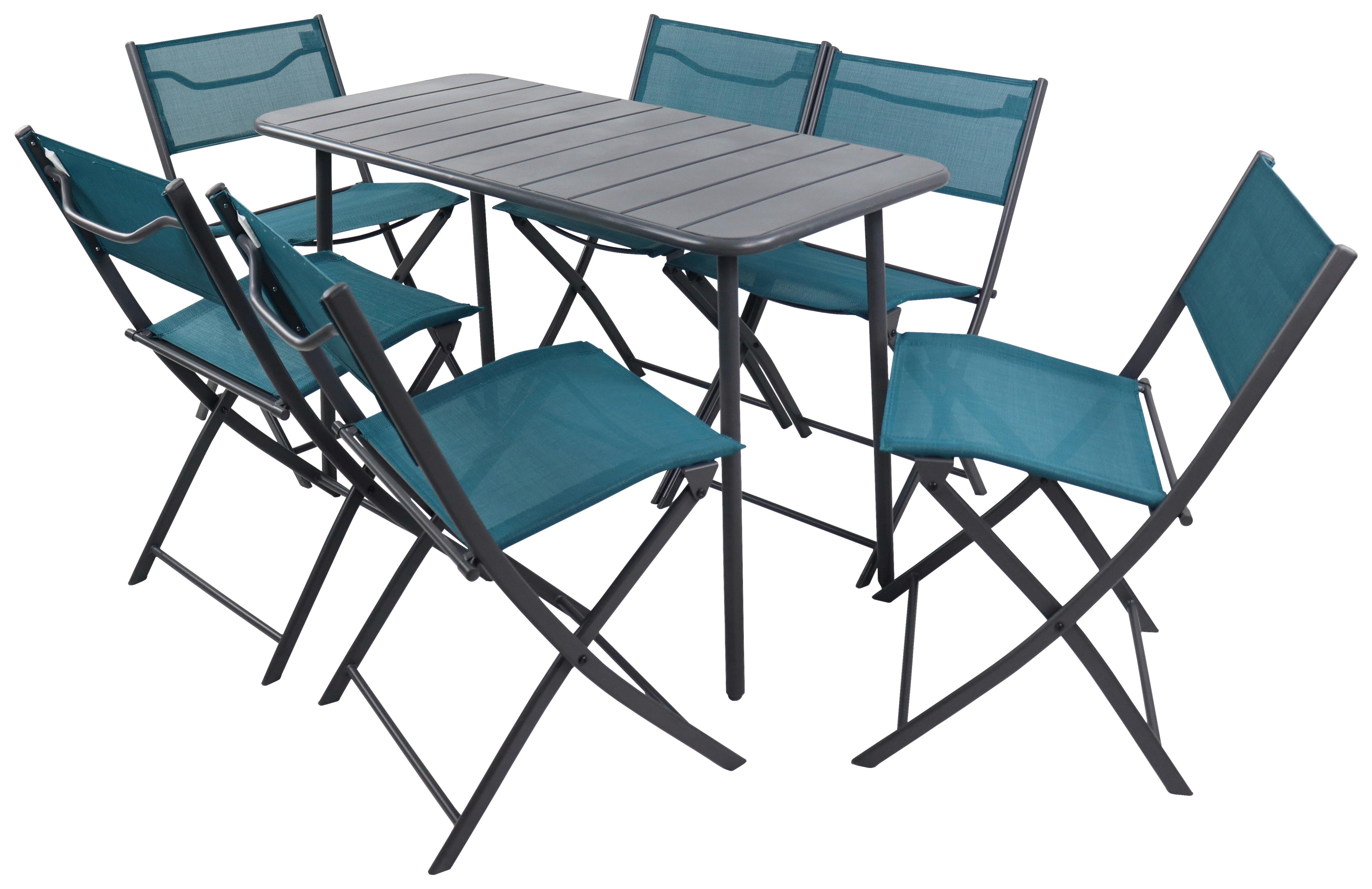 Gartenmöbel Set 7-tlg. Sumila Metall/kunststoff/textil - Türkis/Schwarz, MODERN, Kunststoff/Textil - Ambia Garden