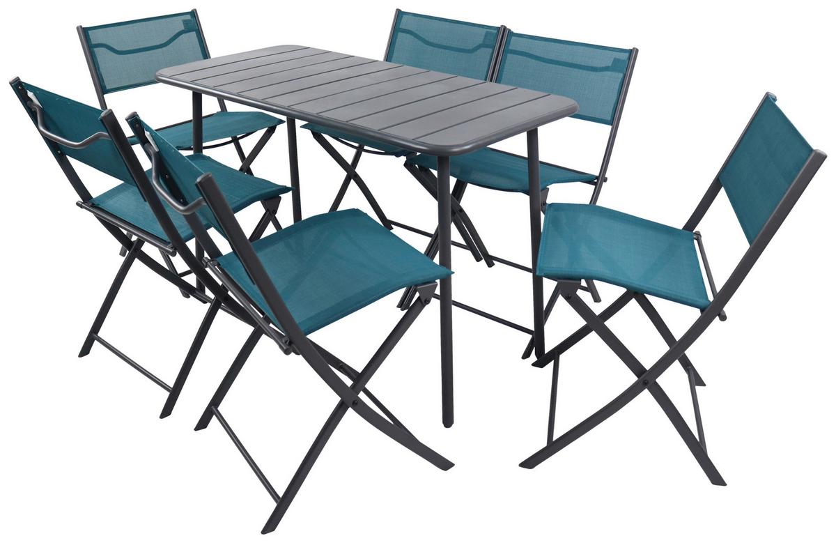 Gartenmöbel Set 7-tlg. Sumila Metall/kunststoff/textil - Türkis/Schwarz, MODERN, Kunststoff/Textil - Ambia Garden